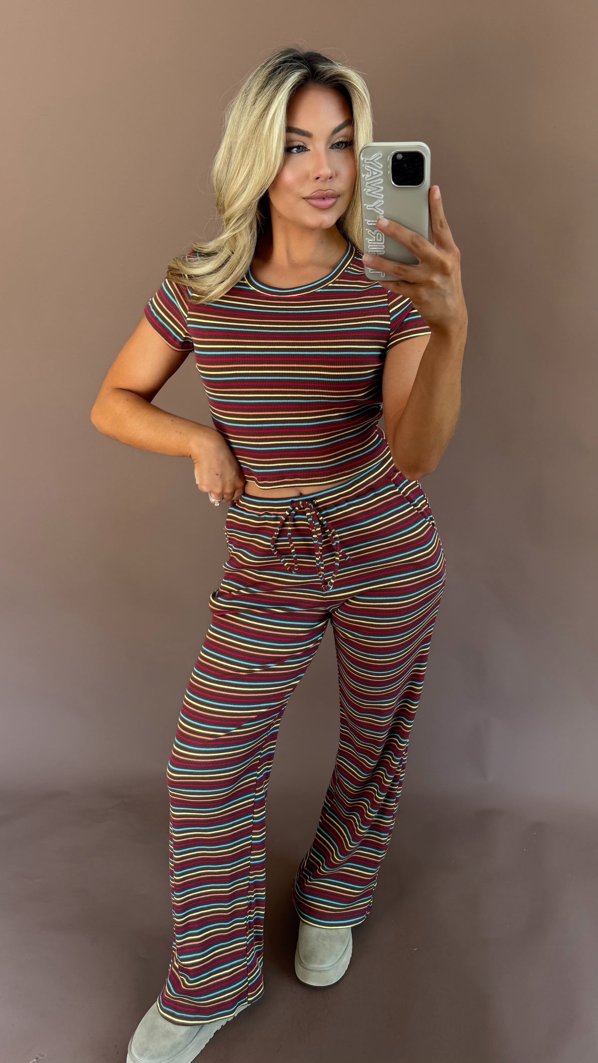 AUTUMN HUES STRIPED LOUNGE PANT SET