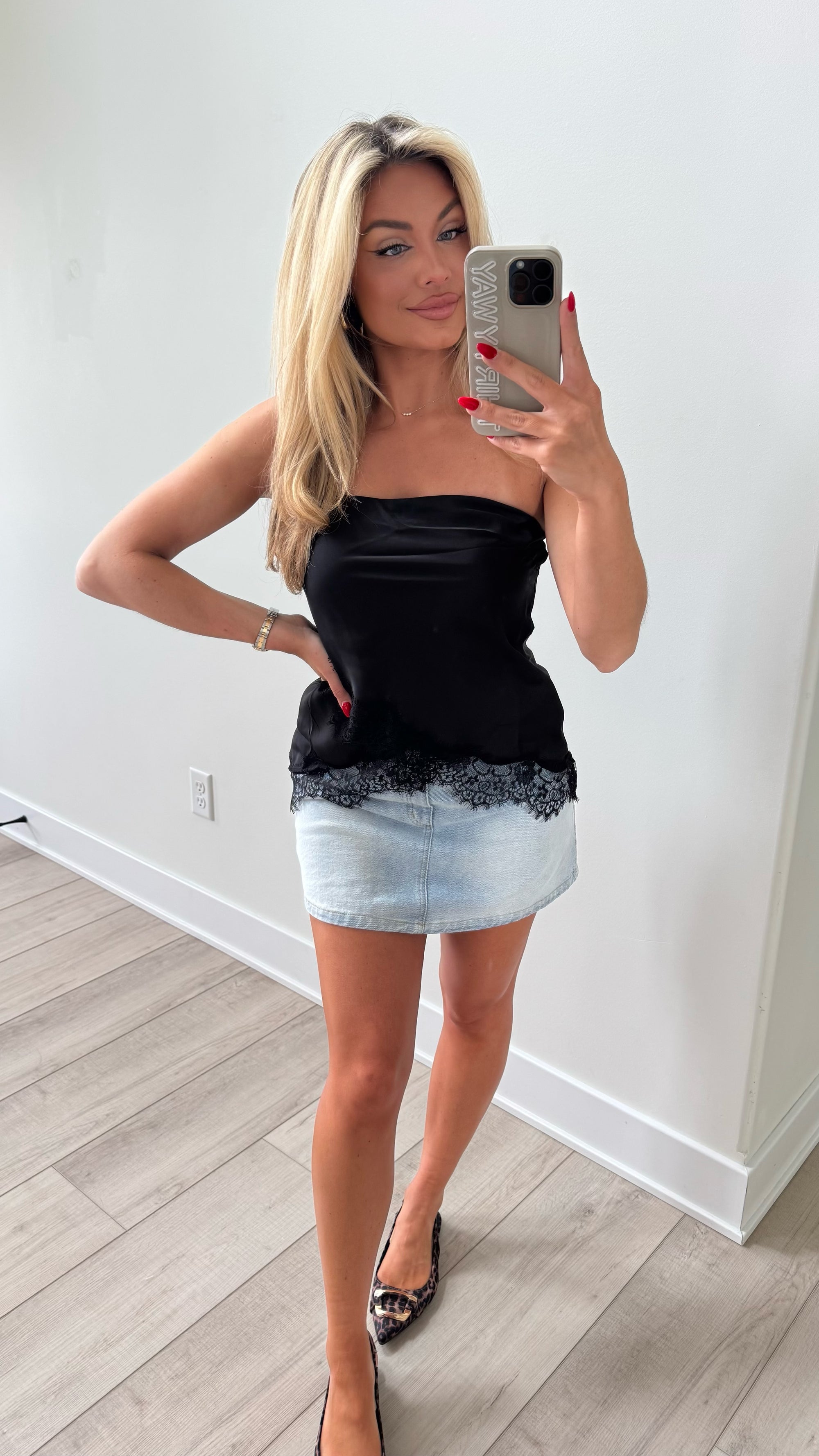 LACIE SILK STRAPLESS TOP BLACK