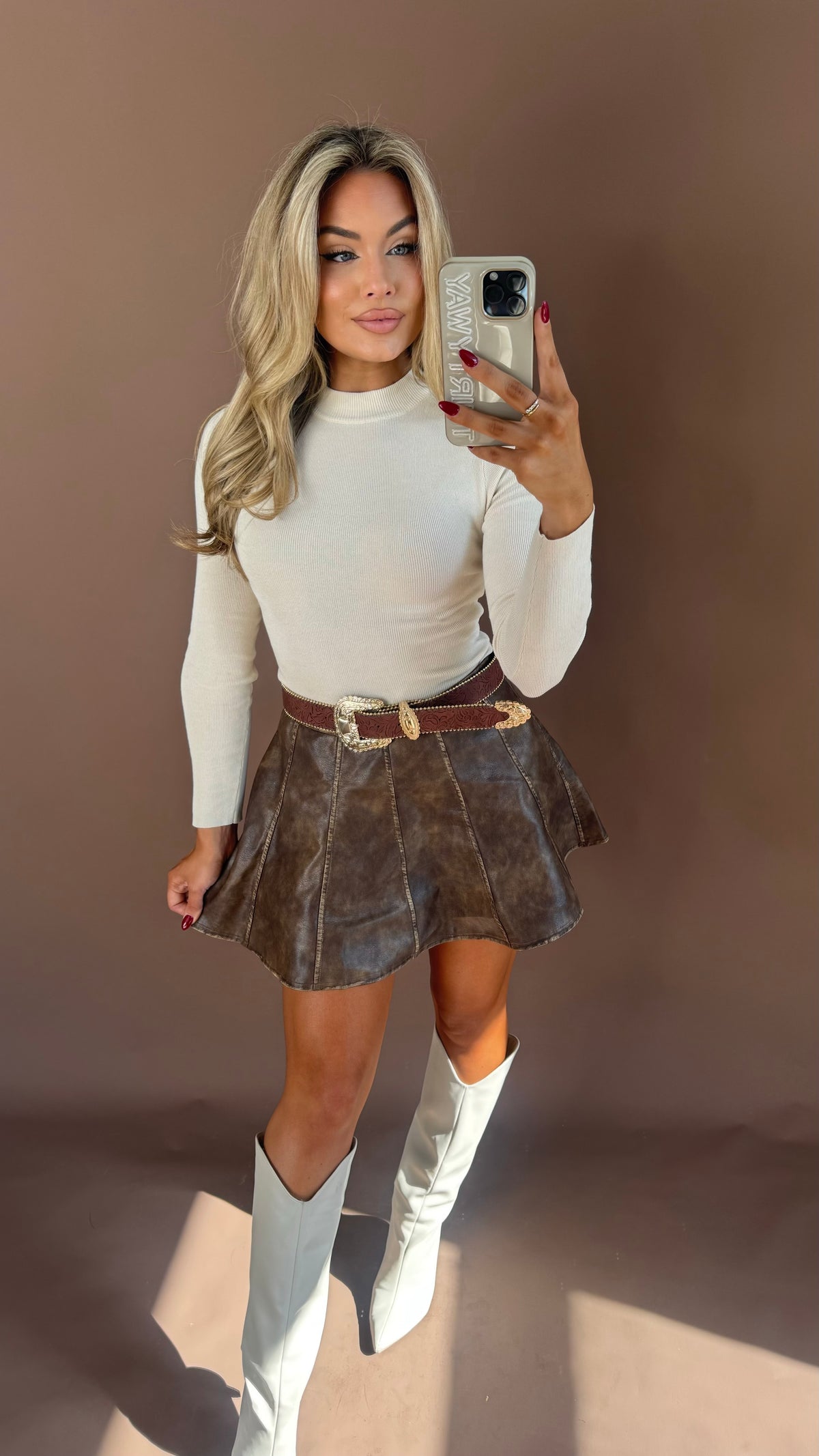 PBR FLARED FAUX LEATHER SKORT