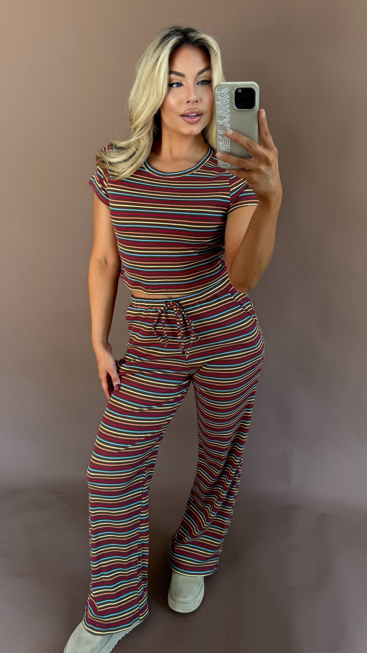 AUTUMN HUES STRIPED LOUNGE PANT SET