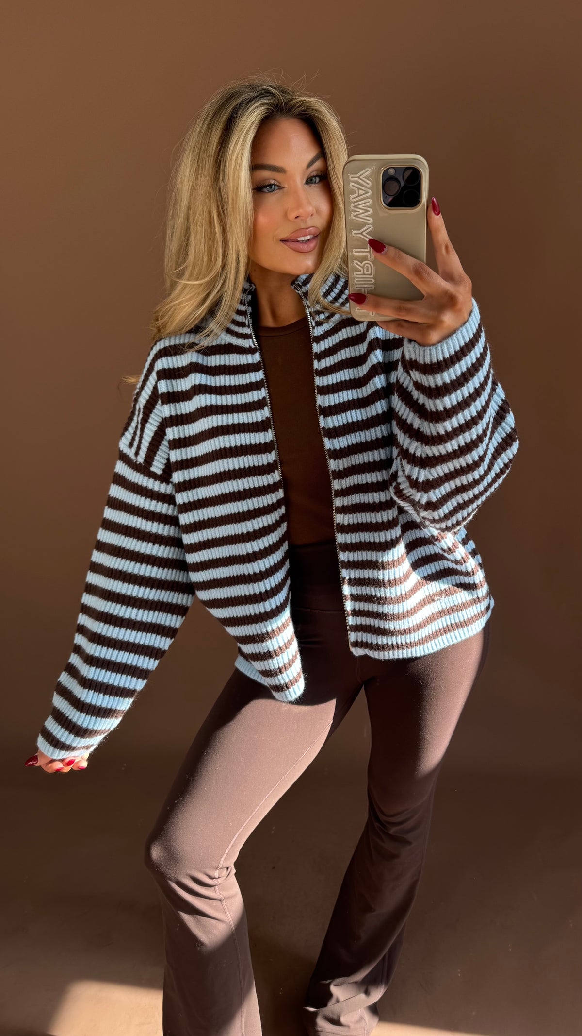 TATUM STRIPED ZIP UP BROWN