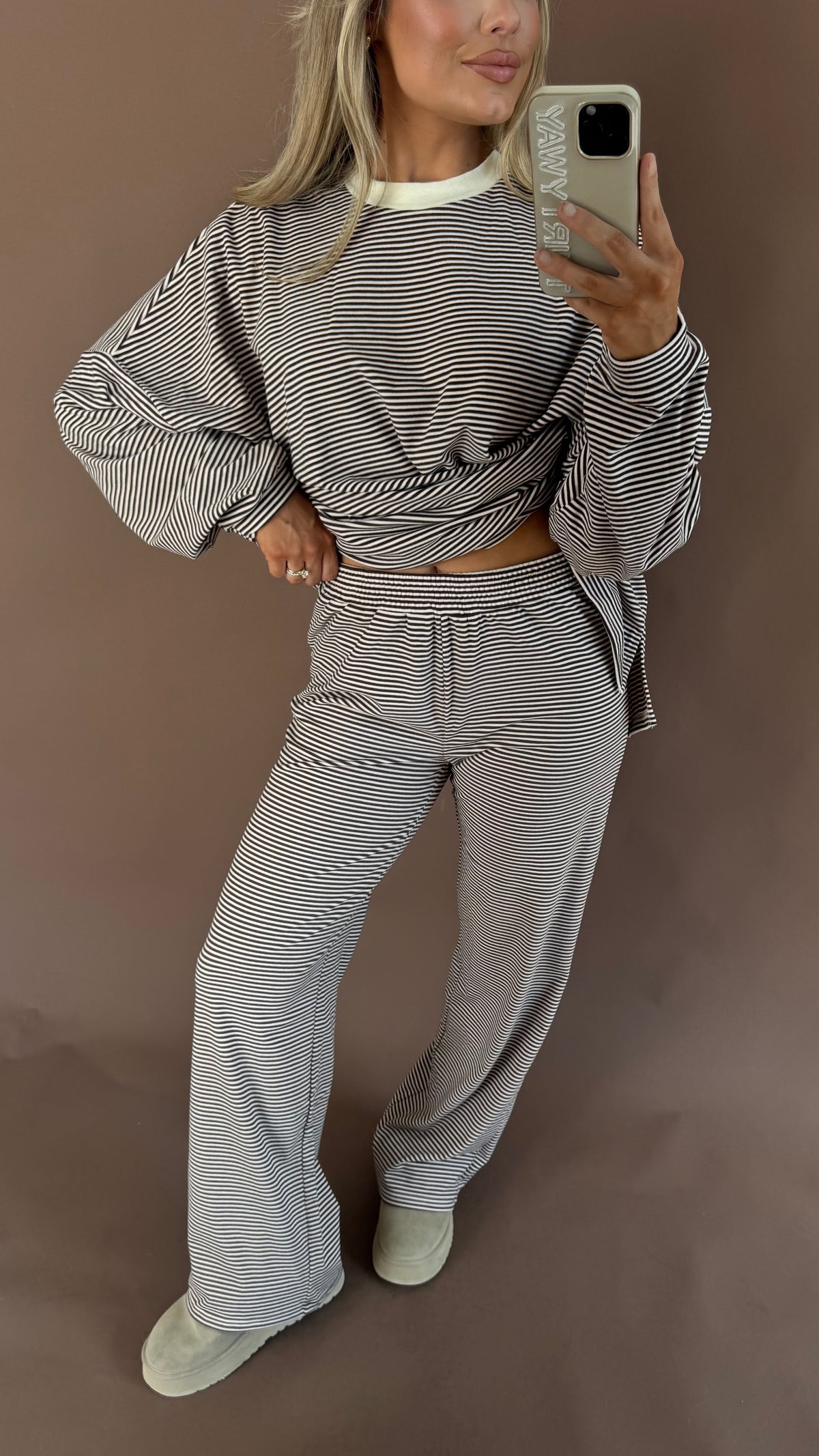 CABIN FEVER FLEECE LOUNGE PANT THIN BROWN STRIPE