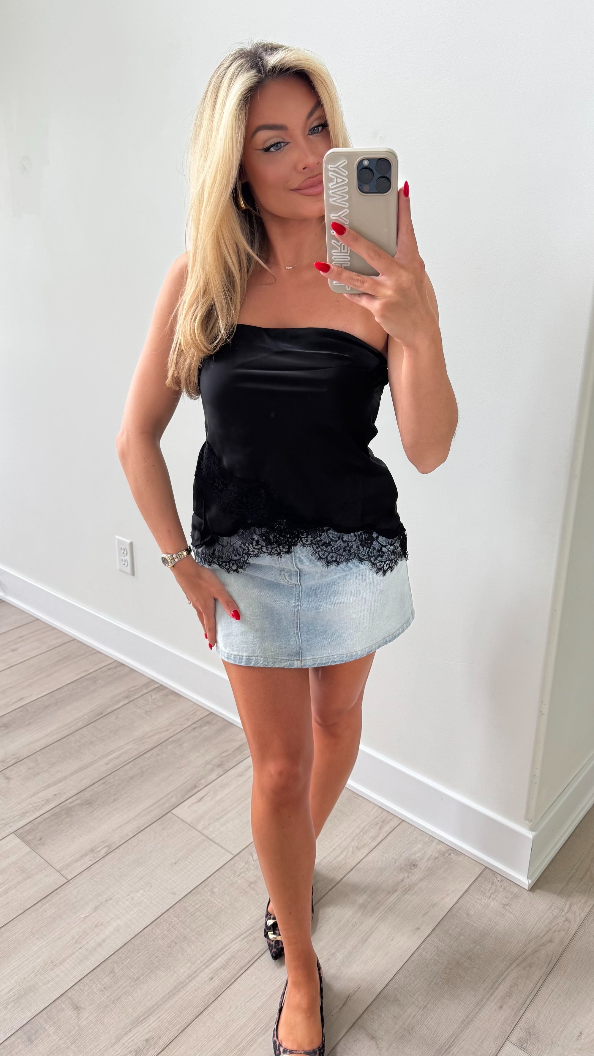 LACIE SILK STRAPLESS TOP BLACK