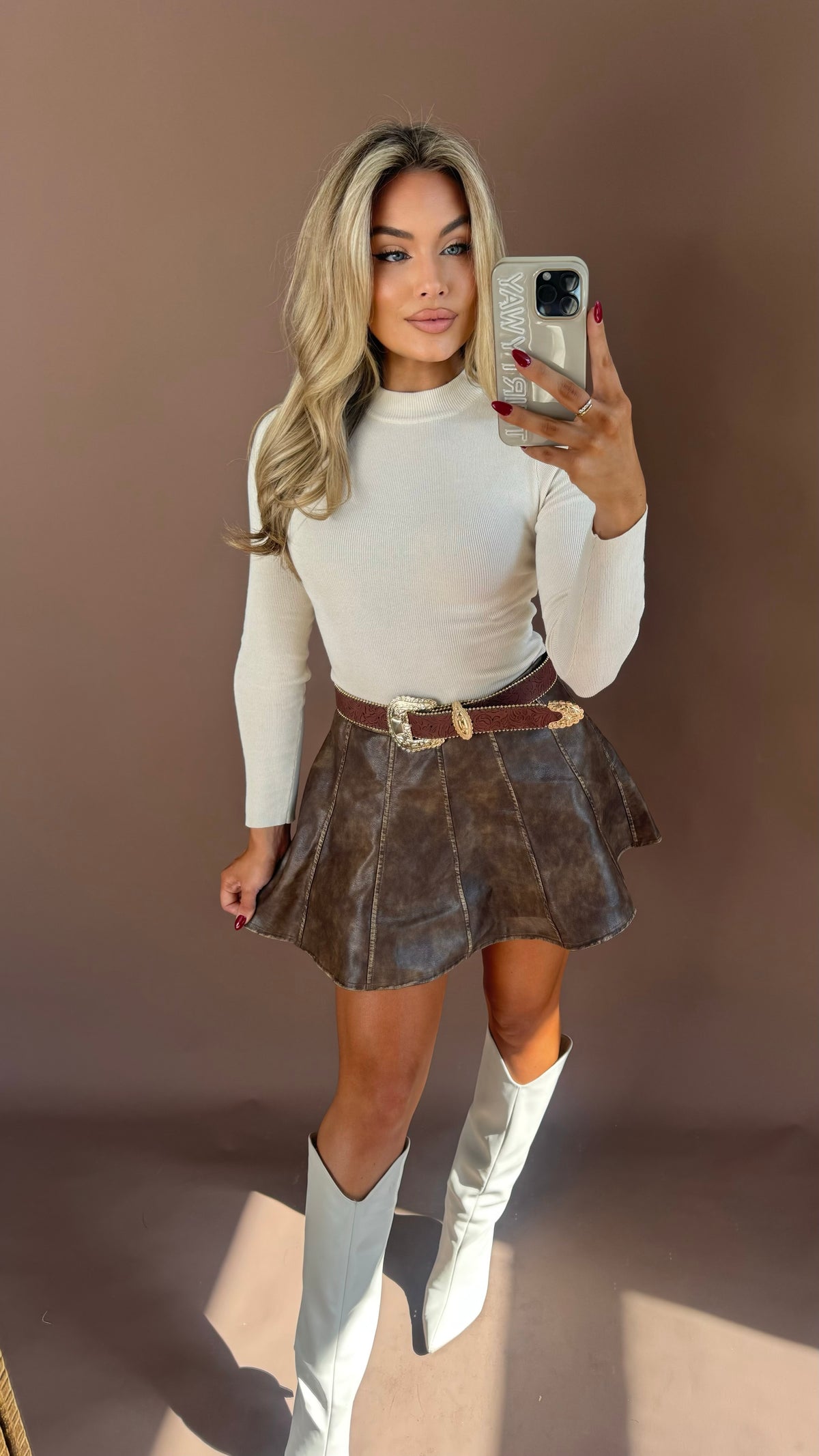 PBR FLARED FAUX LEATHER SKORT