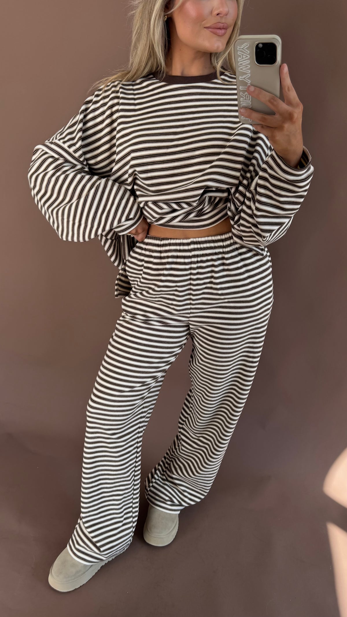 CABIN FEVER FLEECE LOUNGE PANT MULTI BROWN STRIPE