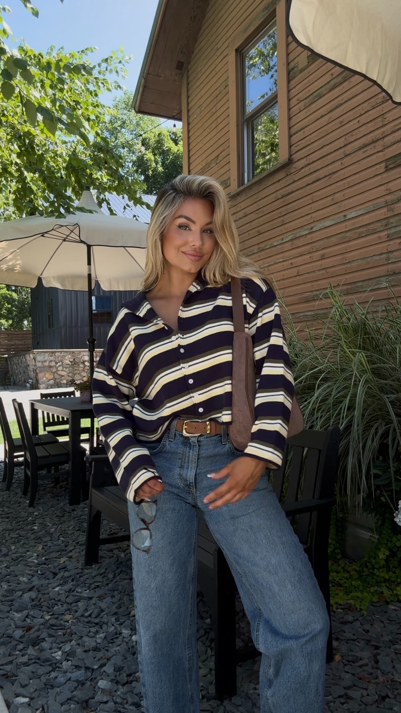 CEDAR MULTI STRIPED CARDIGAN NAVY