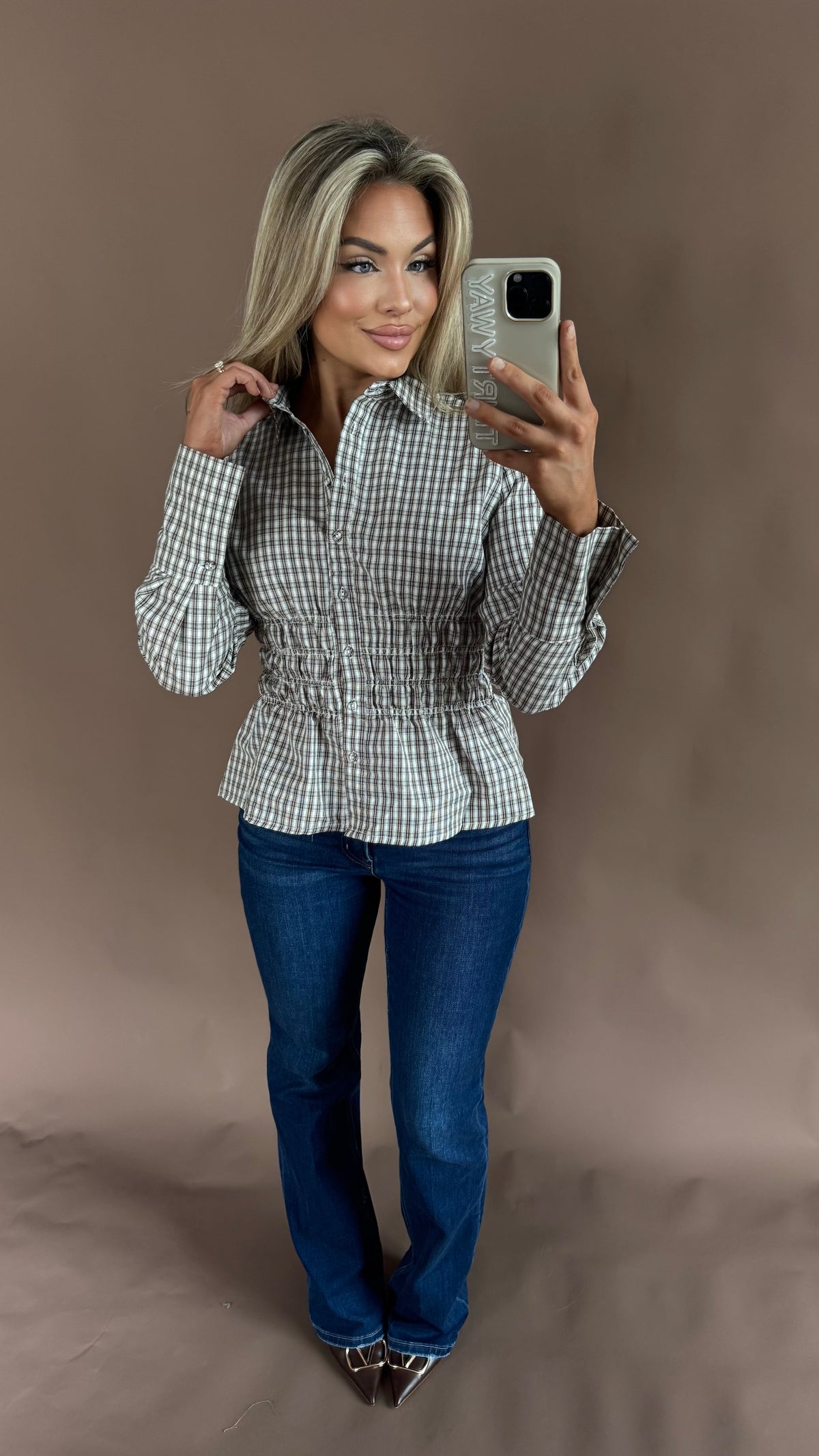 MARLOW PLAID SMOCKED TOP