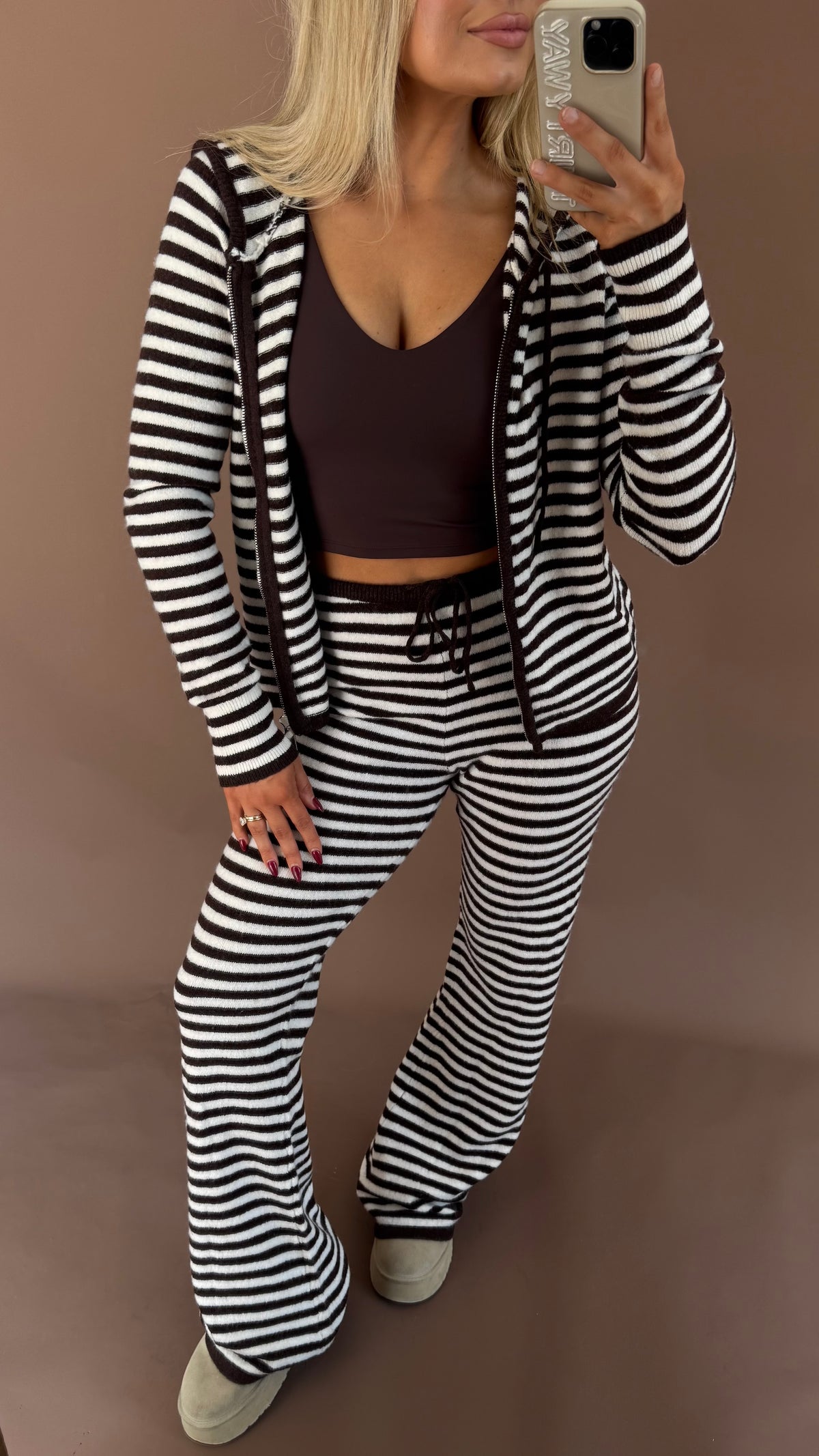 COLD BREW STRIPED KNIT PANTS BROWN