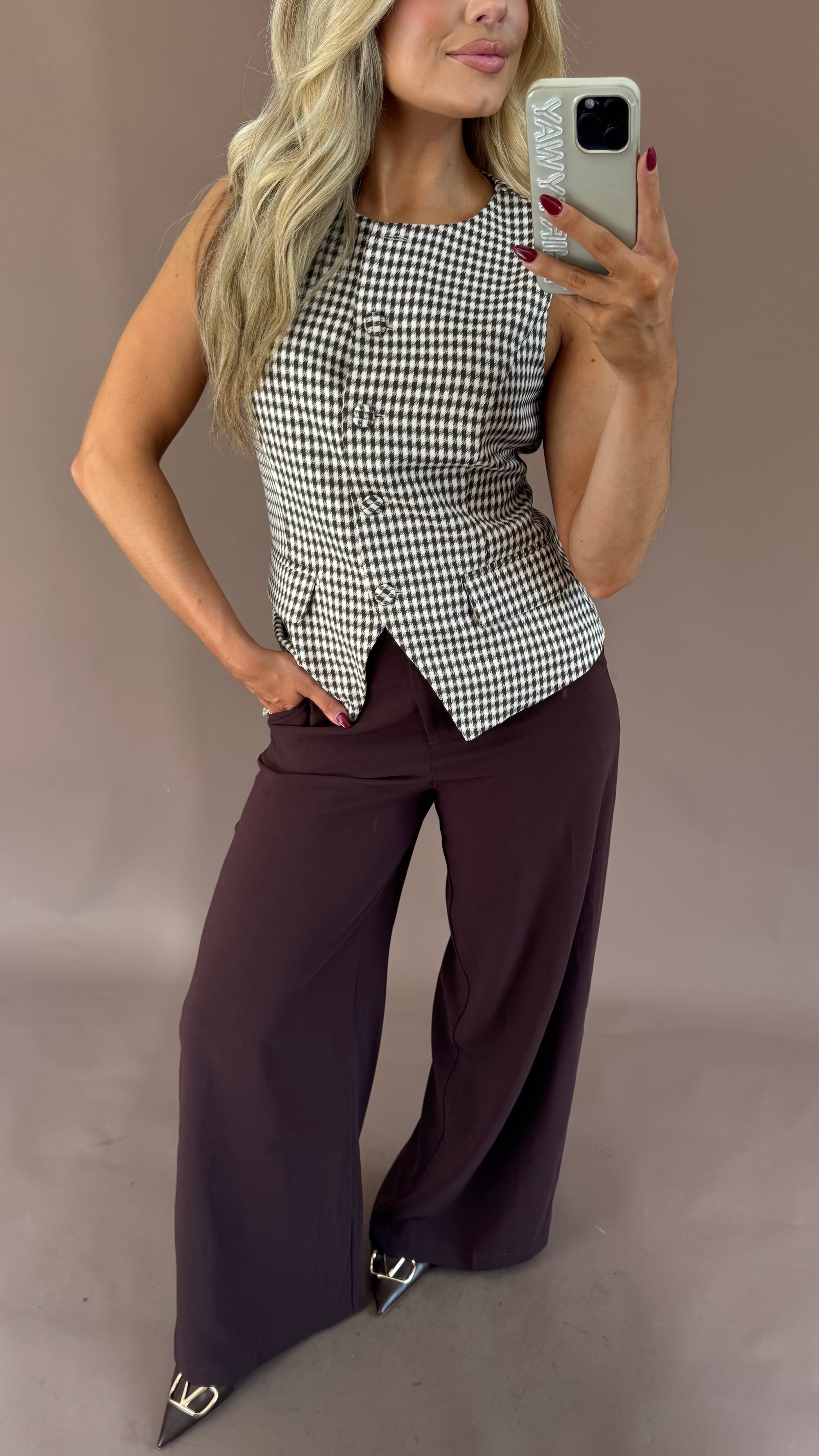 TAILORED WIDE LEG TROUSERS BROWN