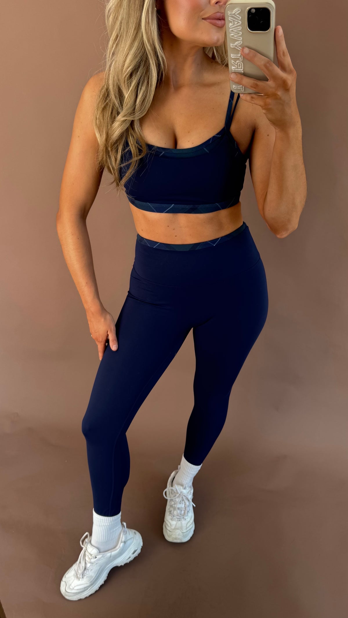 CAMBRIDGE LAYERED PLAID LEGGINGS NAVY