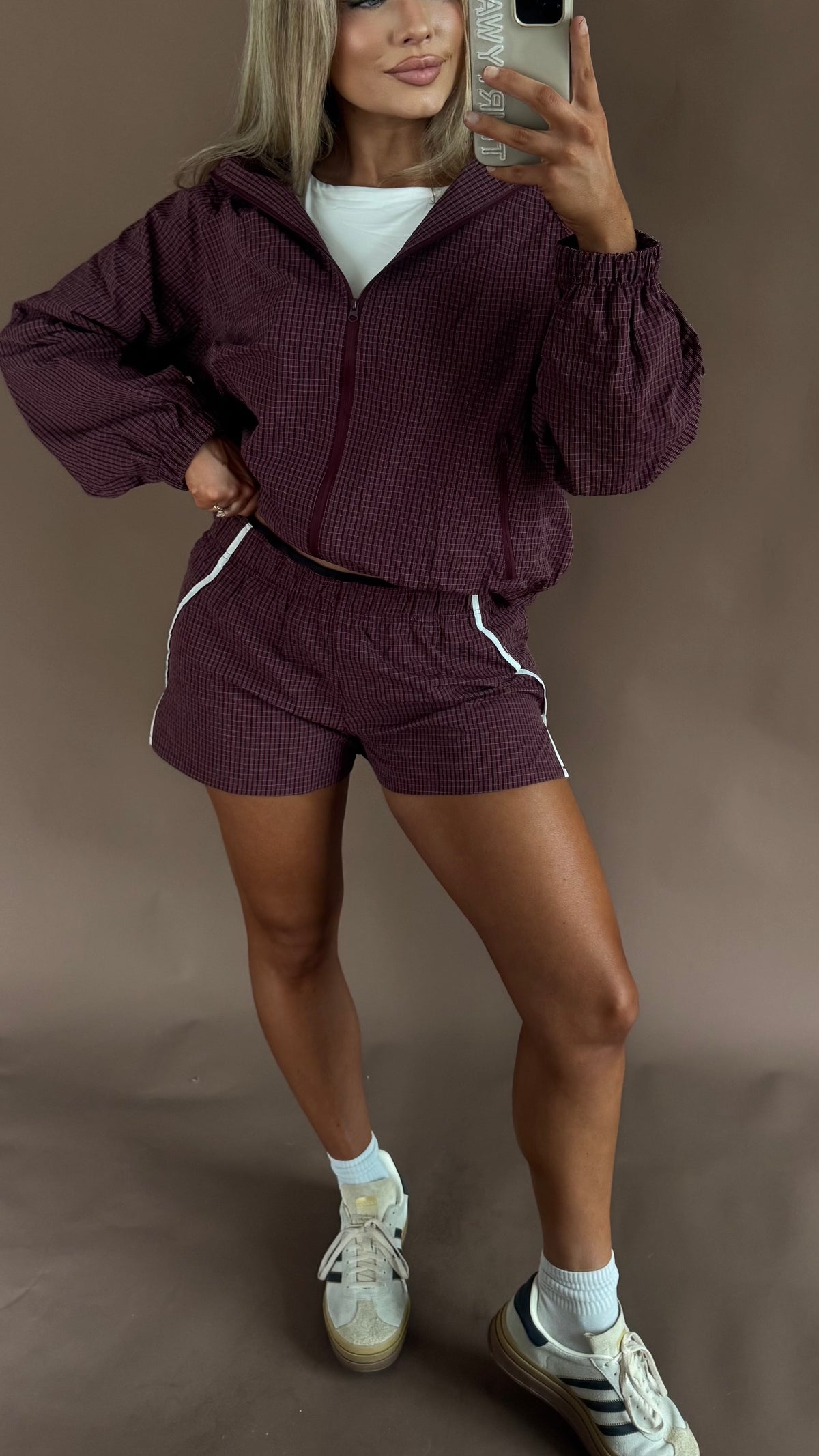 SPORT PLAID WINDBREAKER SHORT SET