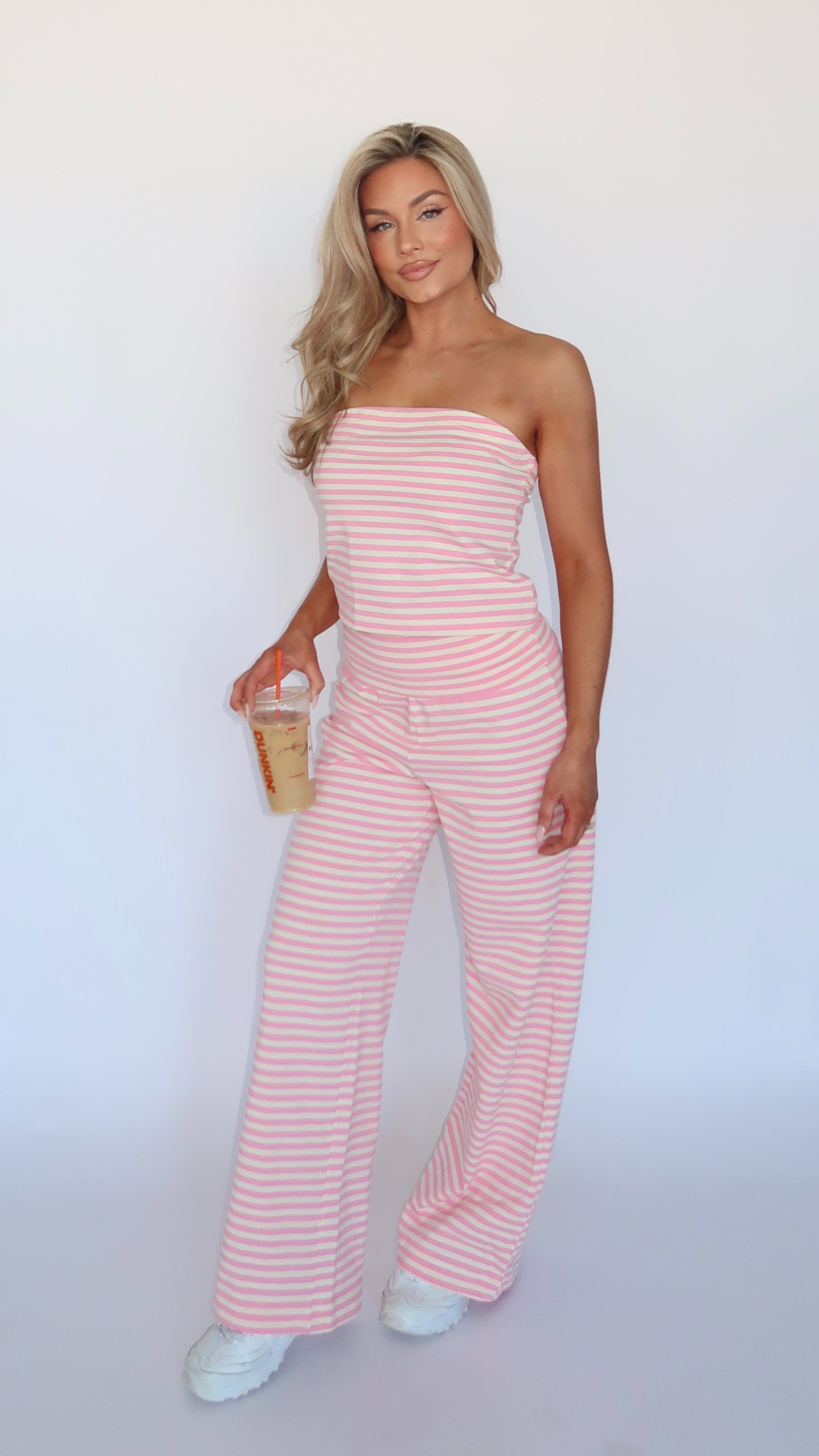 SPRINGSIDE STRAPLESS BANDEAU TOP PINK STRIPE