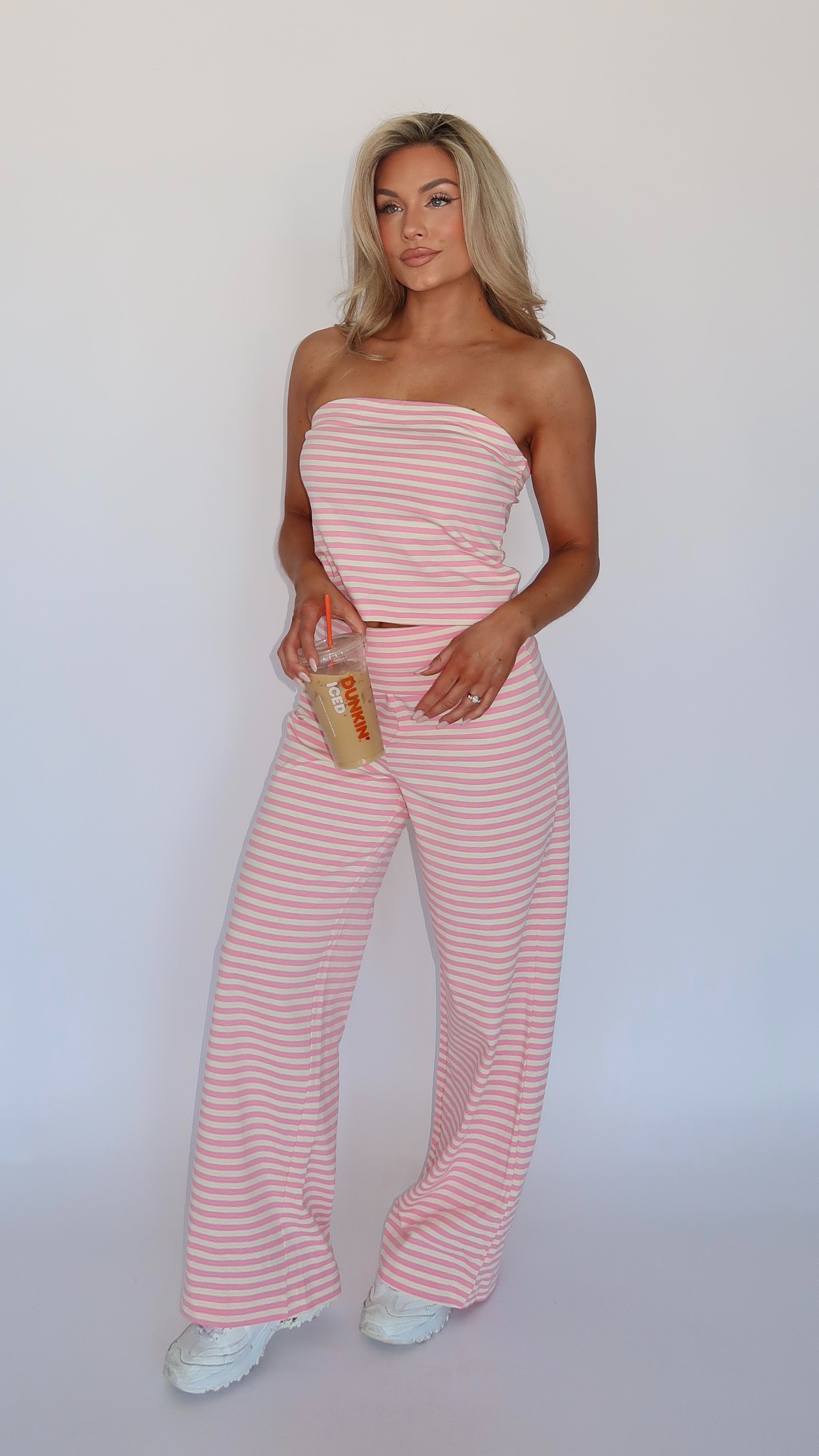 SPRINGSIDE STRAPLESS BANDEAU TOP PINK STRIPE