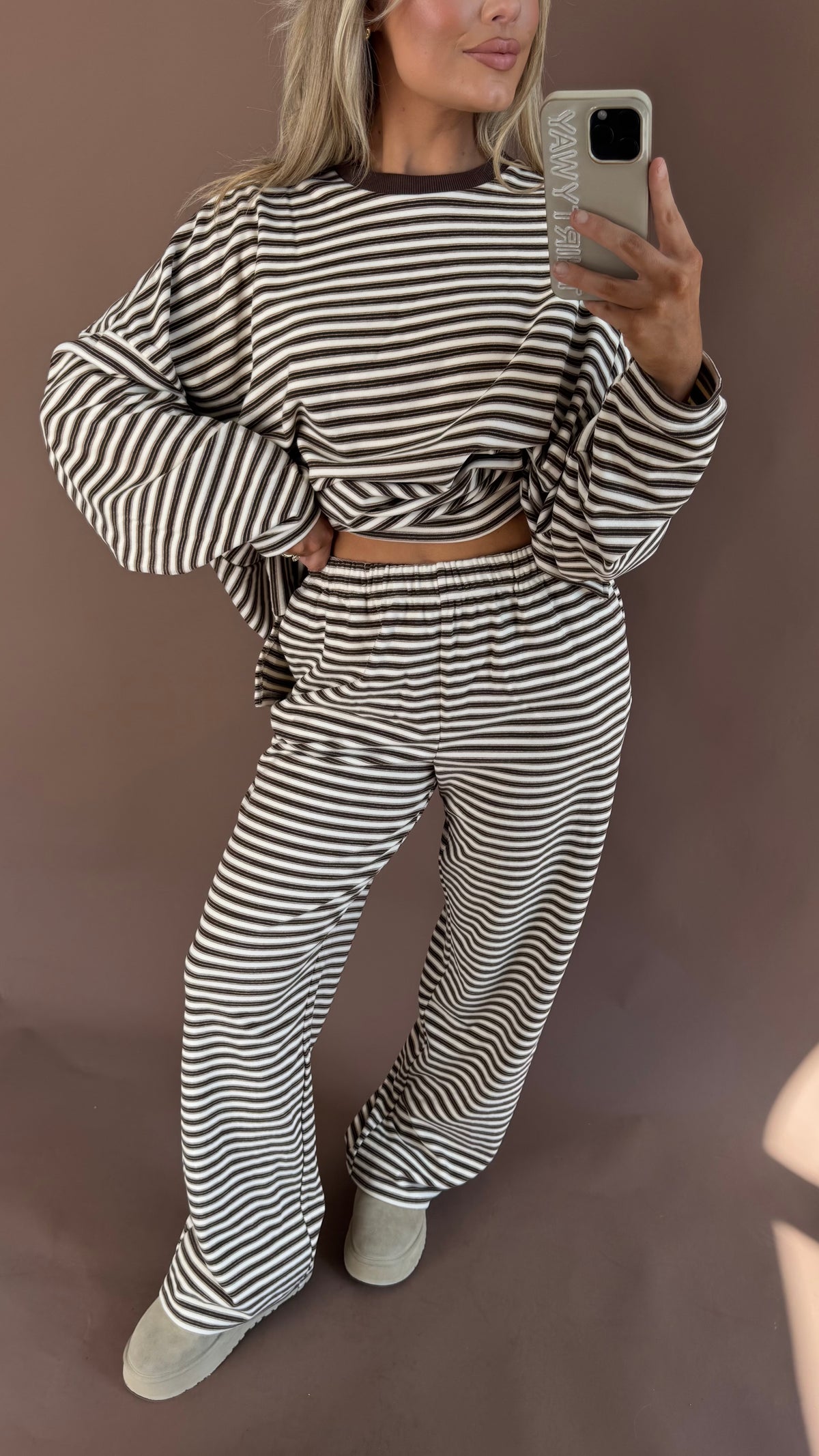 CABIN FEVER FLEECE LOUNGE PANT MULTI BROWN STRIPE