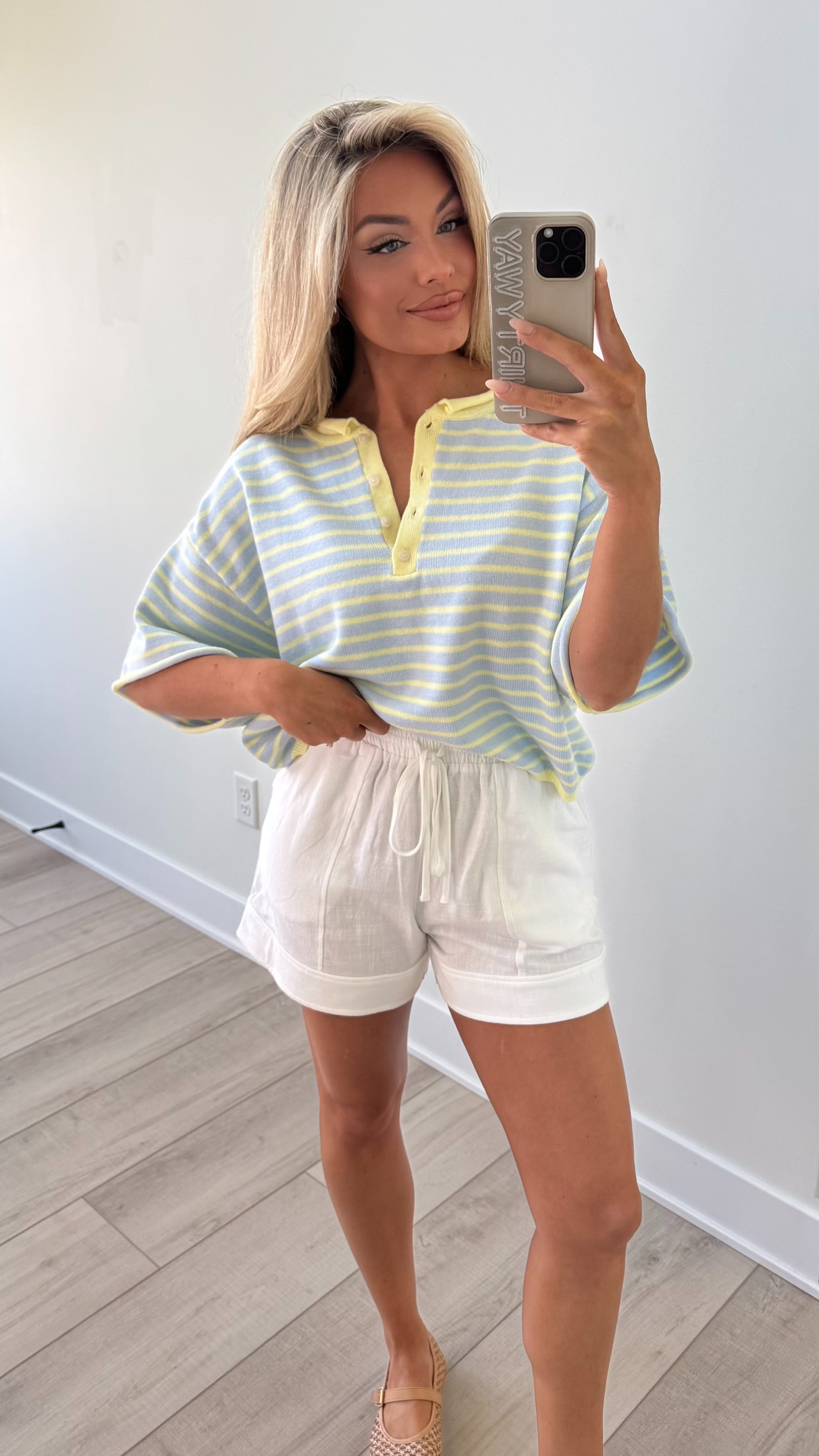 STRIPED HENLEY TOP BLUE/LEMON
