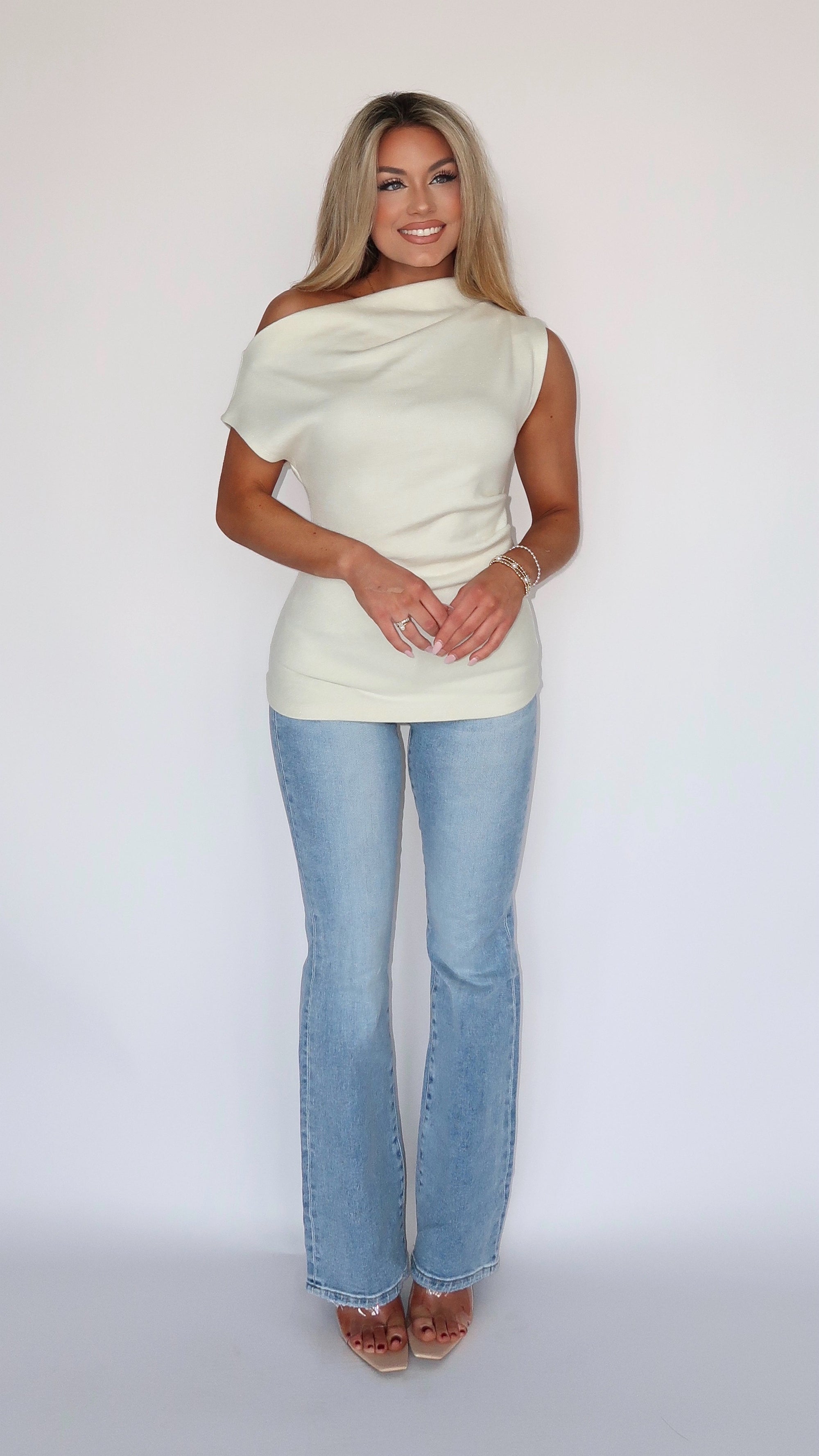 GIA ASYMMETRICAL KNIT TOP IVORY