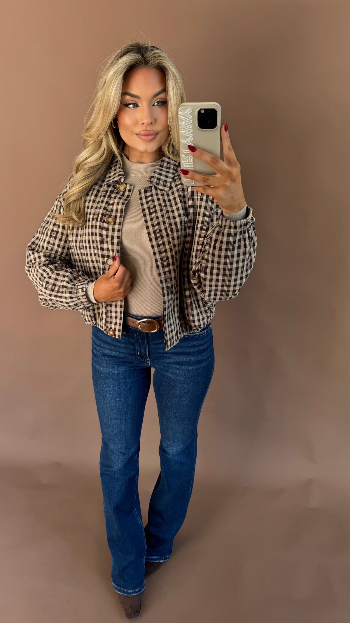 APPLE CRISP GINGHAM BOMBER JACKET
