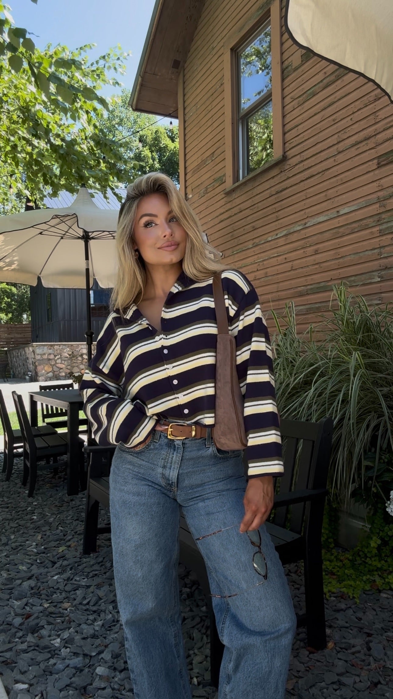 CEDAR MULTI STRIPED CARDIGAN NAVY