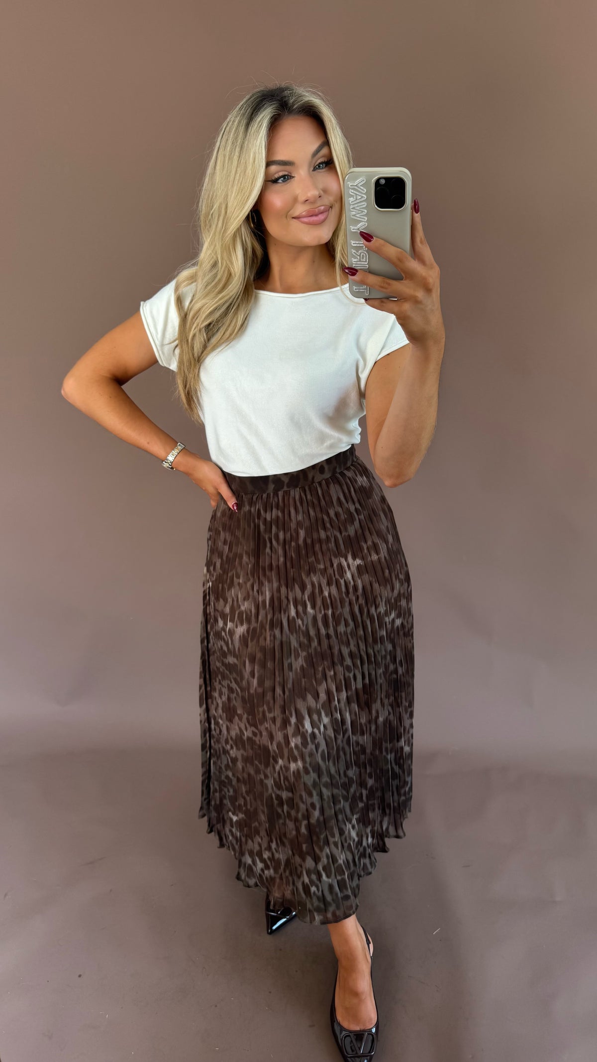 LEOPARD PLEATED MAXI SKRT