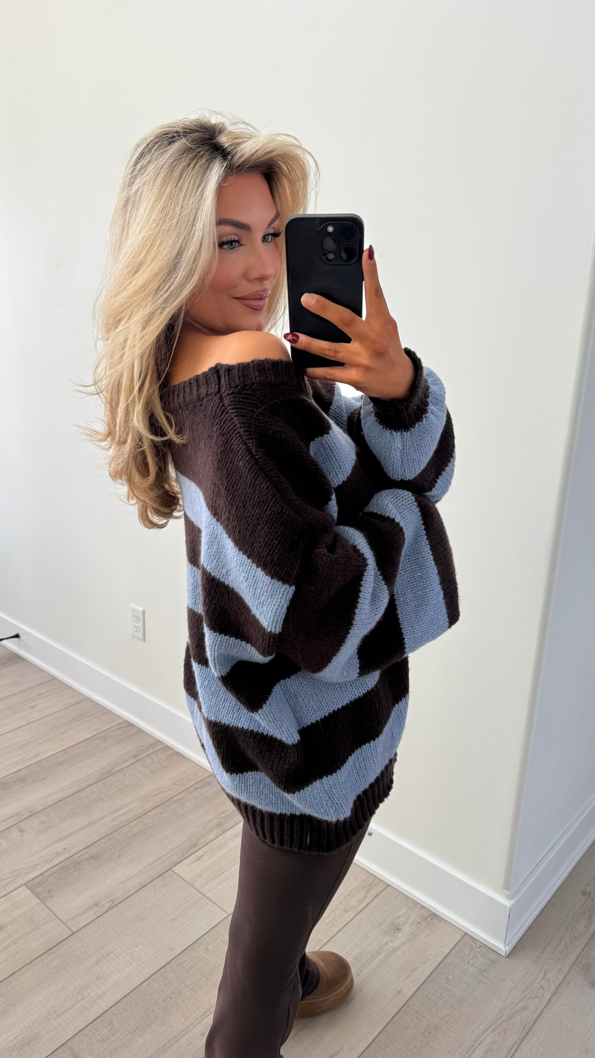 AMERICAN GIRL SWEATER BROWN/BLUE STRIPE