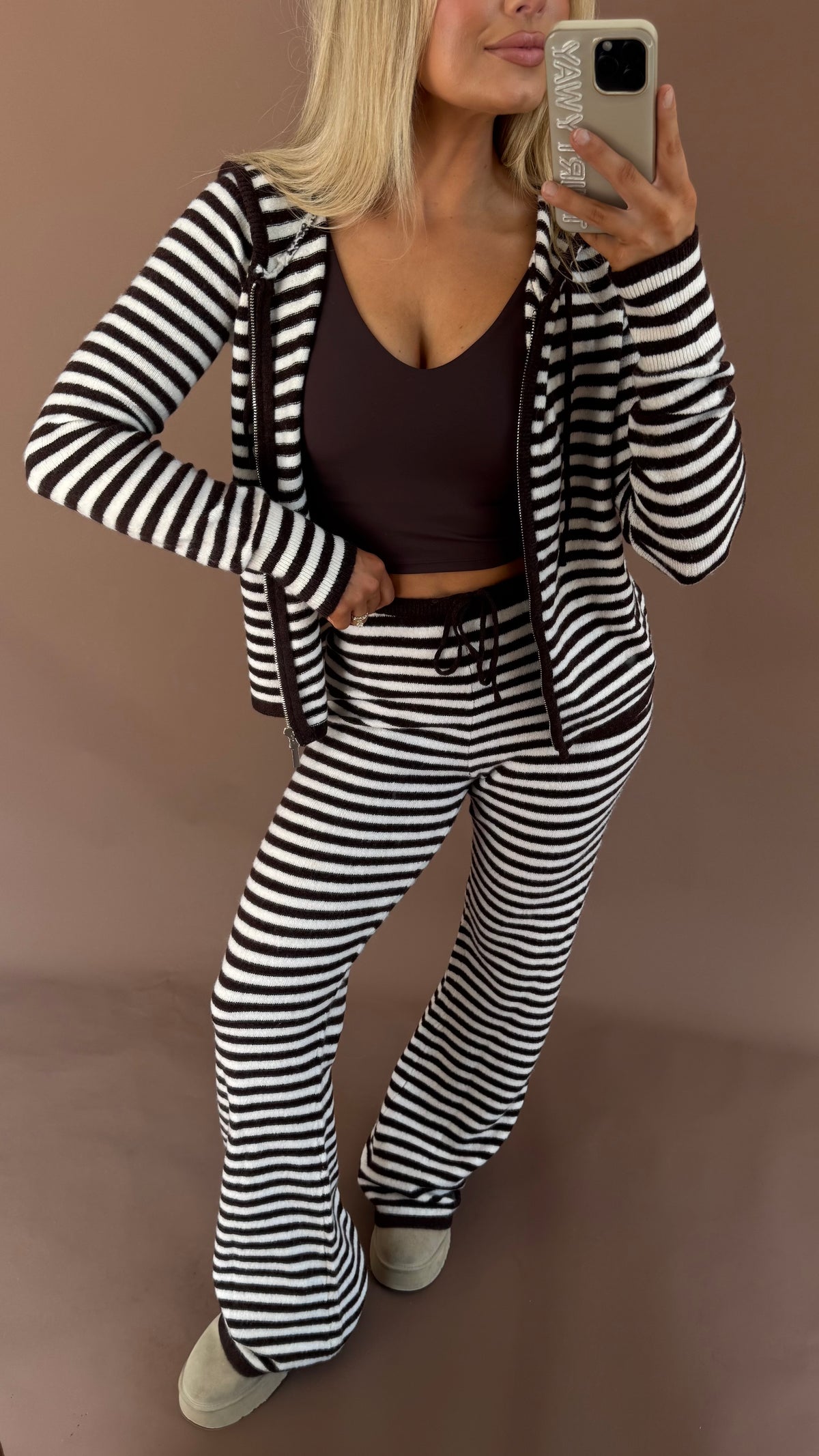 COLD BREW STRIPED KNIT PANTS BROWN