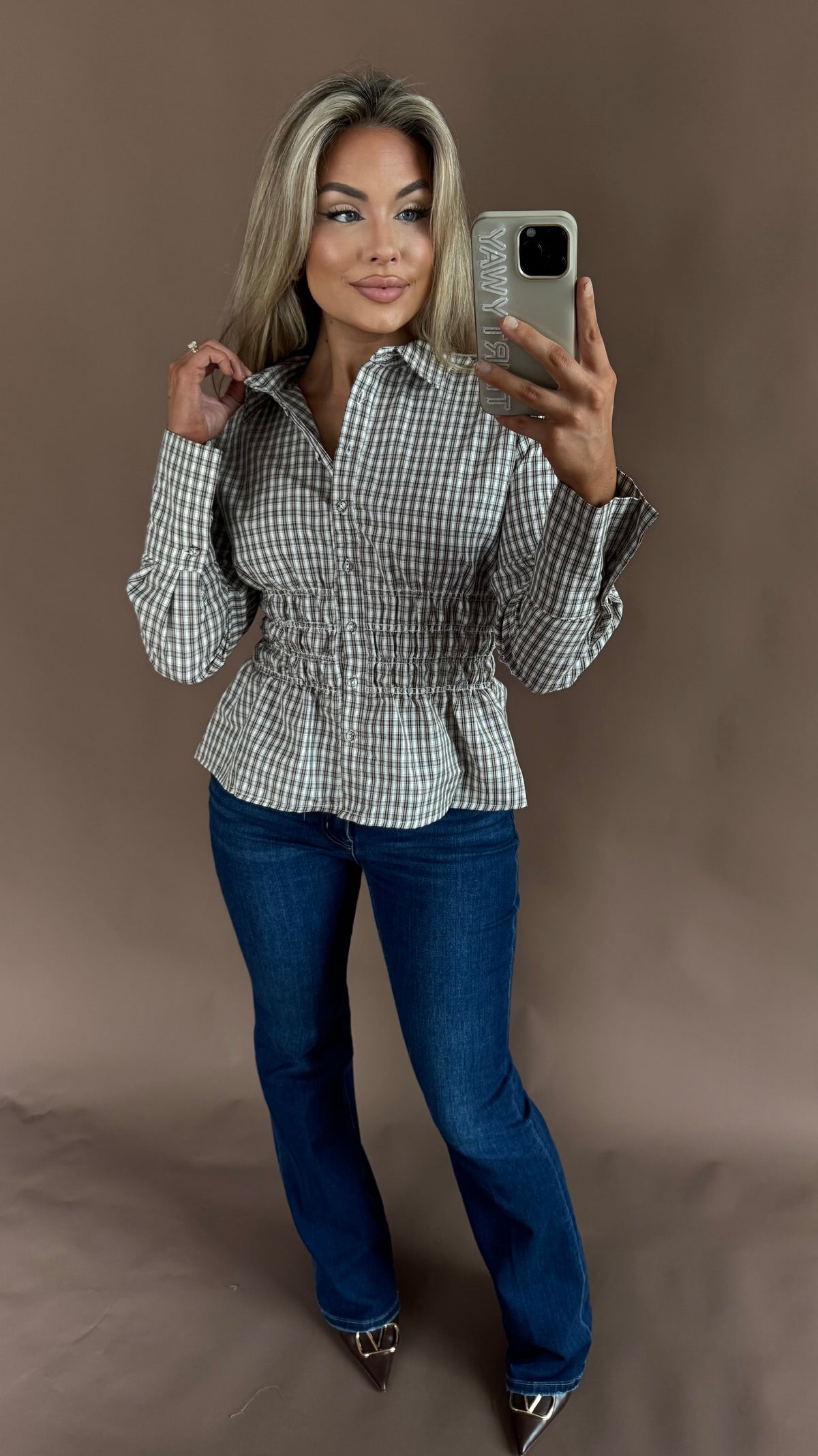 MARLOW PLAID SMOCKED TOP