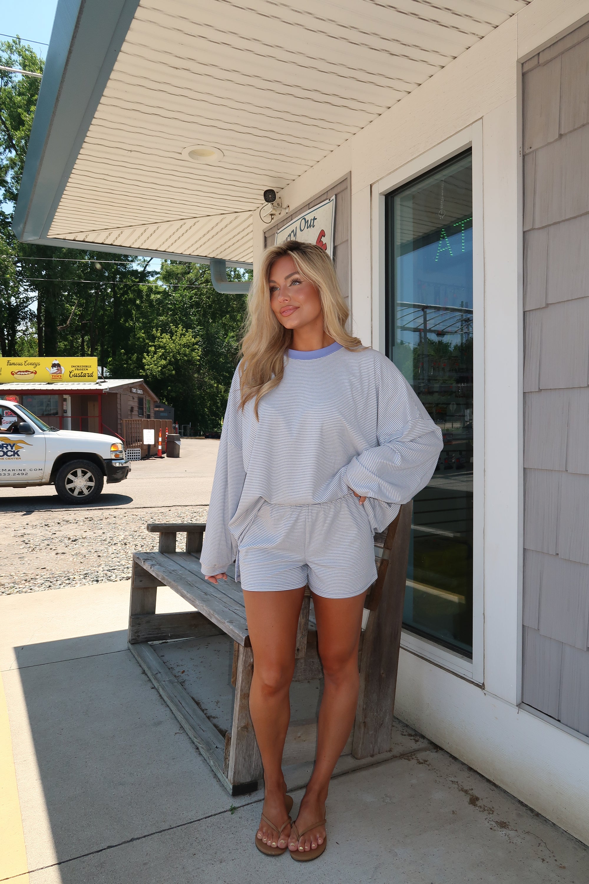 LAKESIDE OVERSIZED STRIPED TOP PERIWINKLE