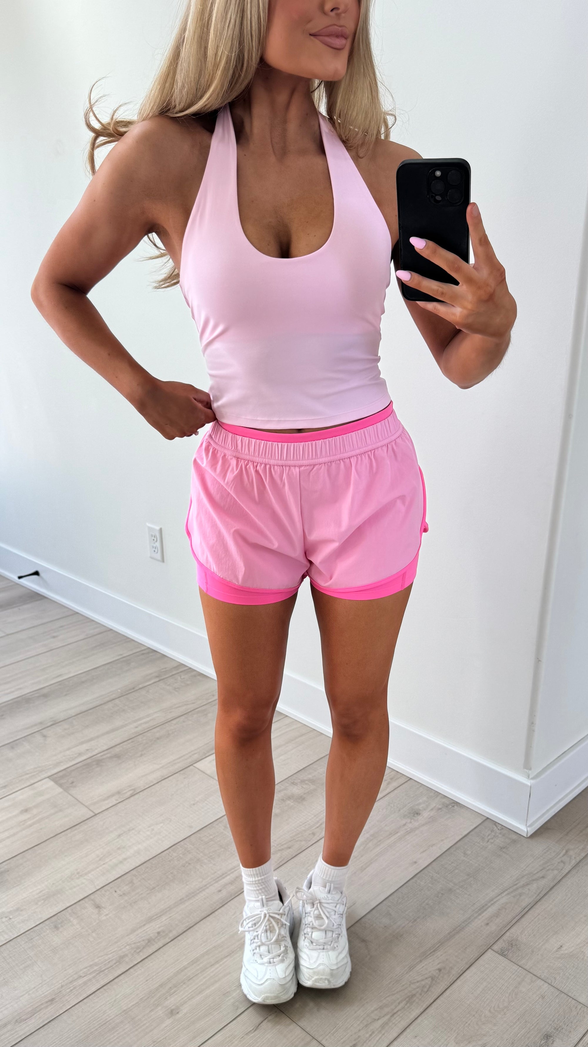 VARSITY LAYERED NYLON SHORTS PINK