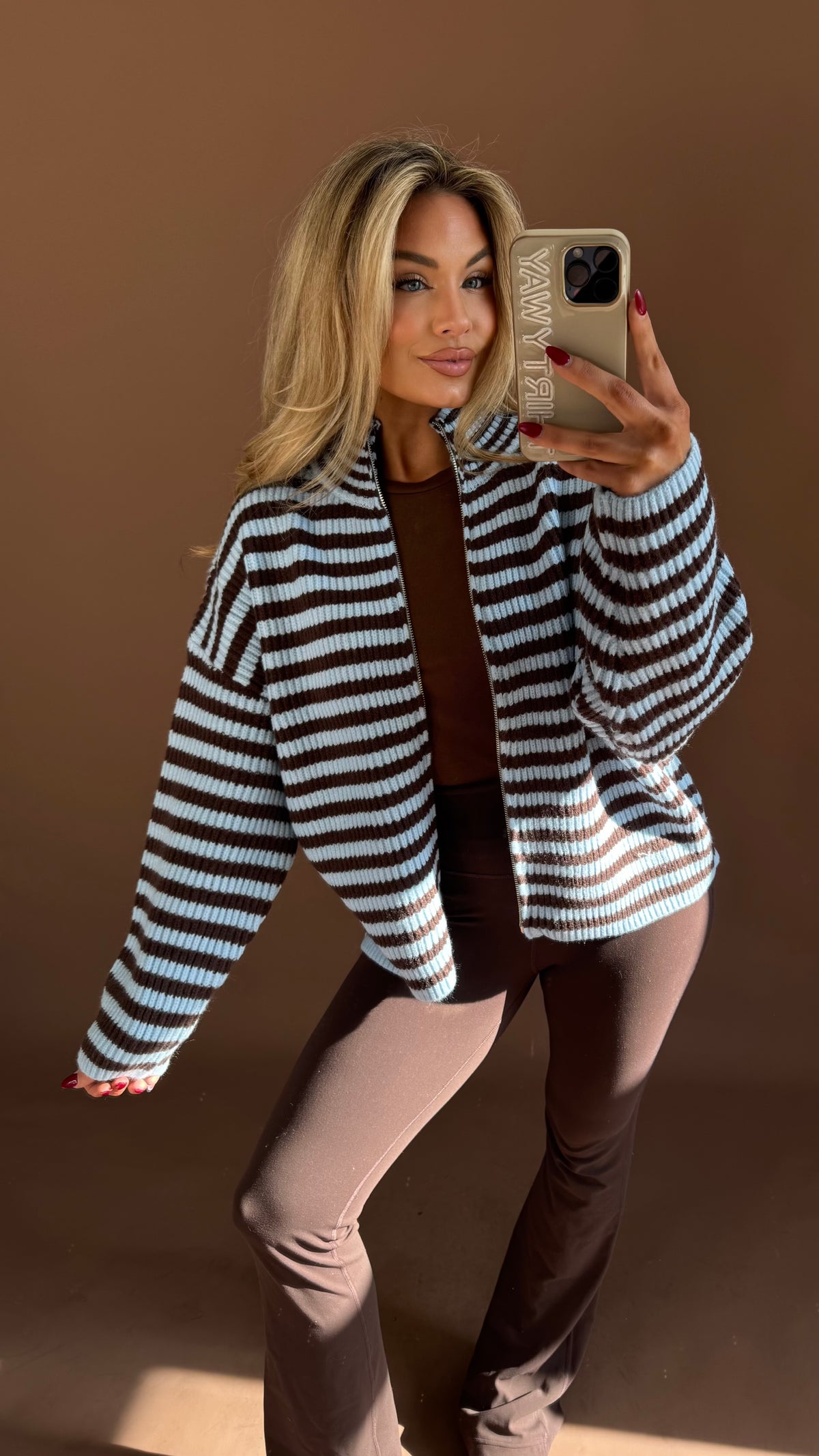 TATUM STRIPED ZIP UP BROWN