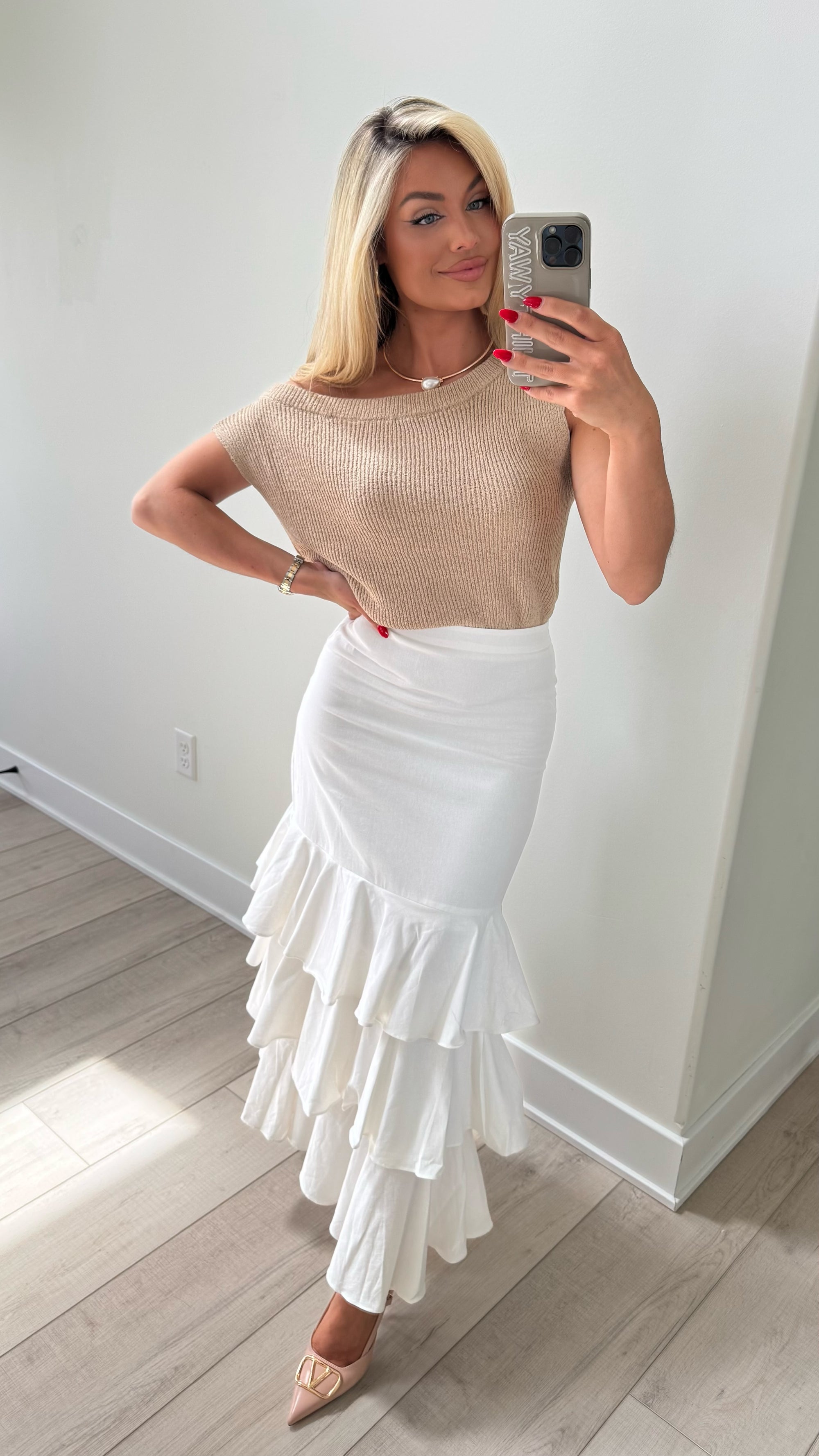 RUFFLE TIERED WOVEN MAXI SKIRT