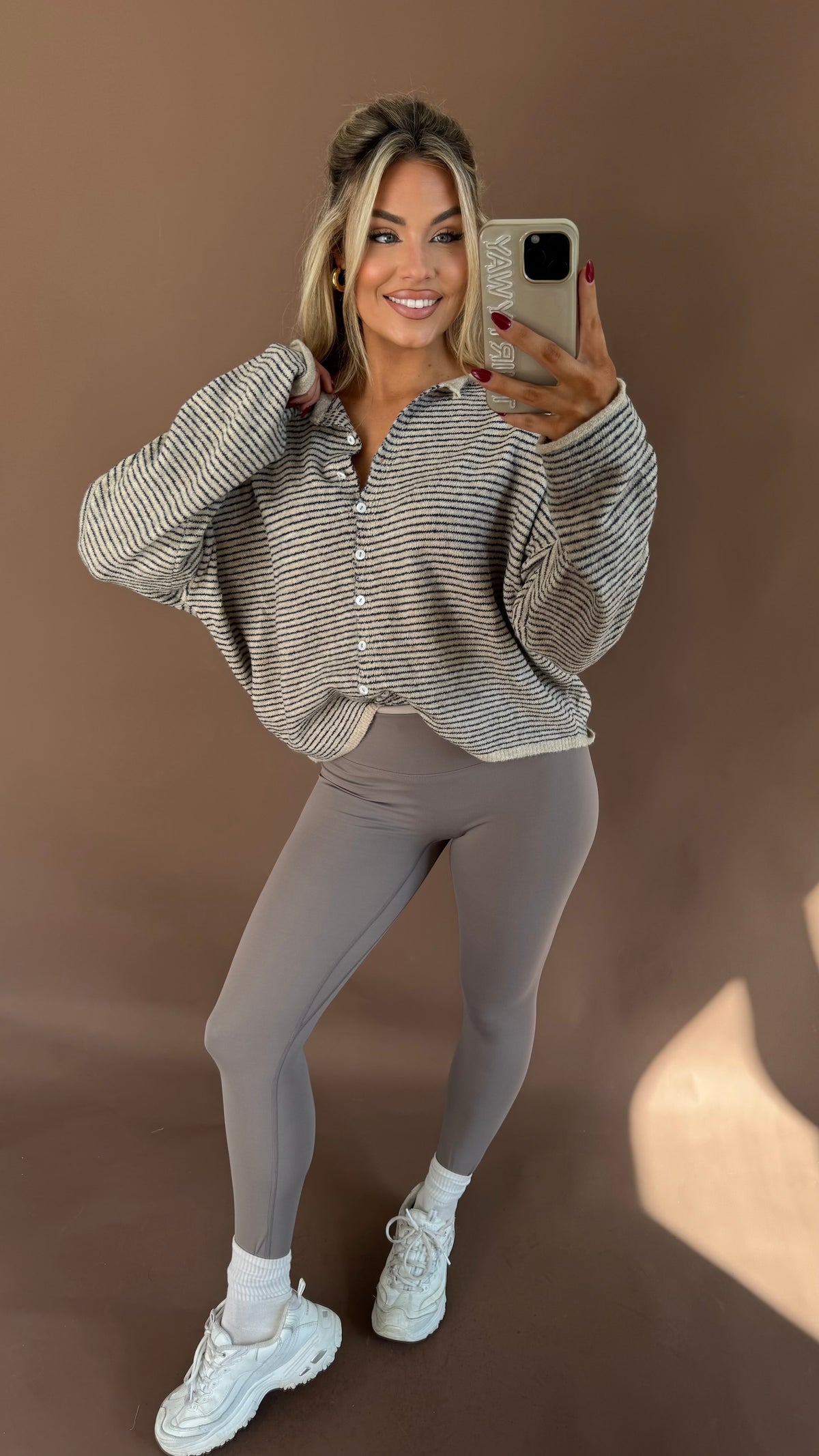 EAST COAST CARDIGAN TAUPE/NAVY STRIPE
