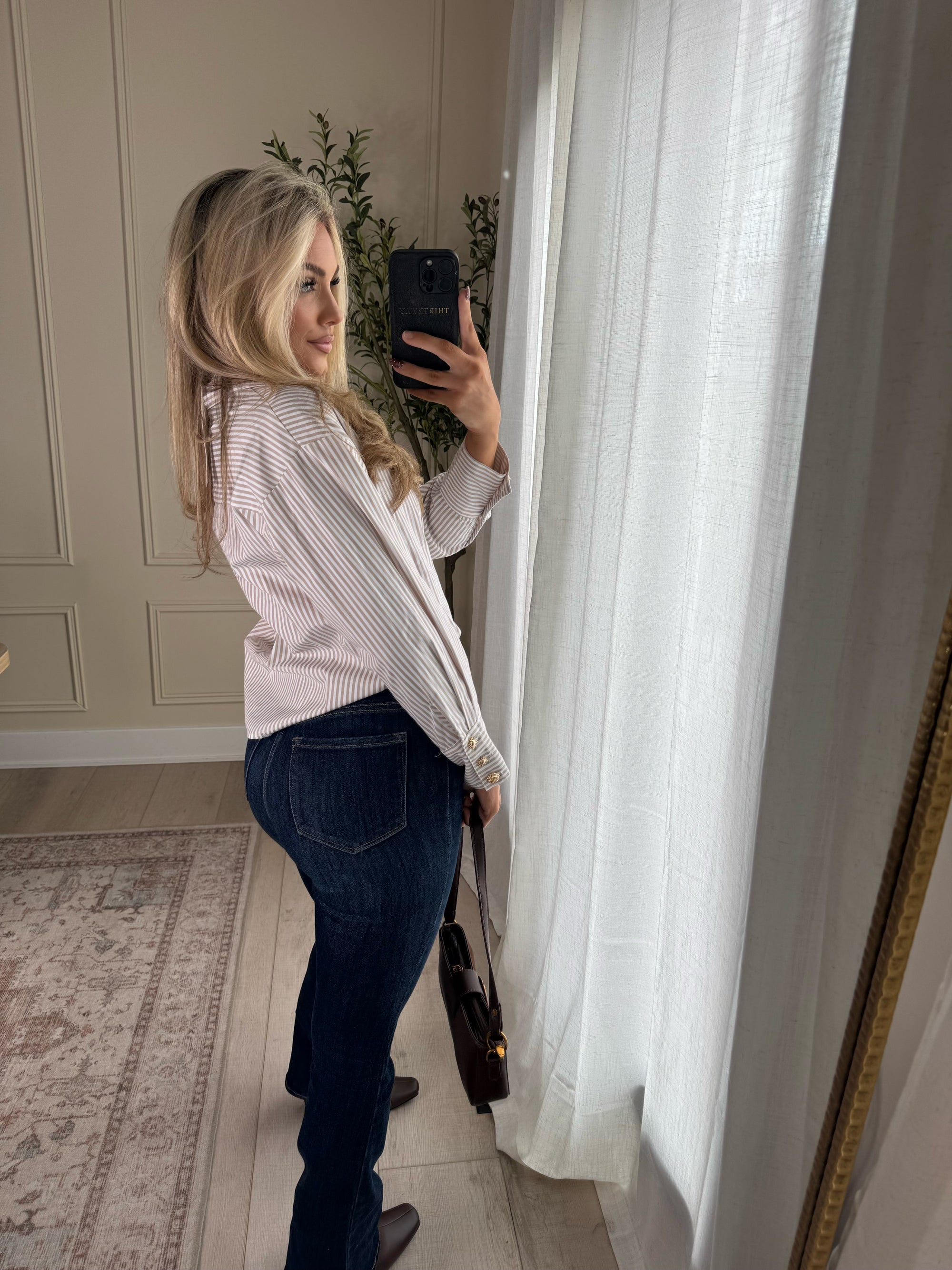 ASHER STRIPED GOLD BUTTON UP TOP
