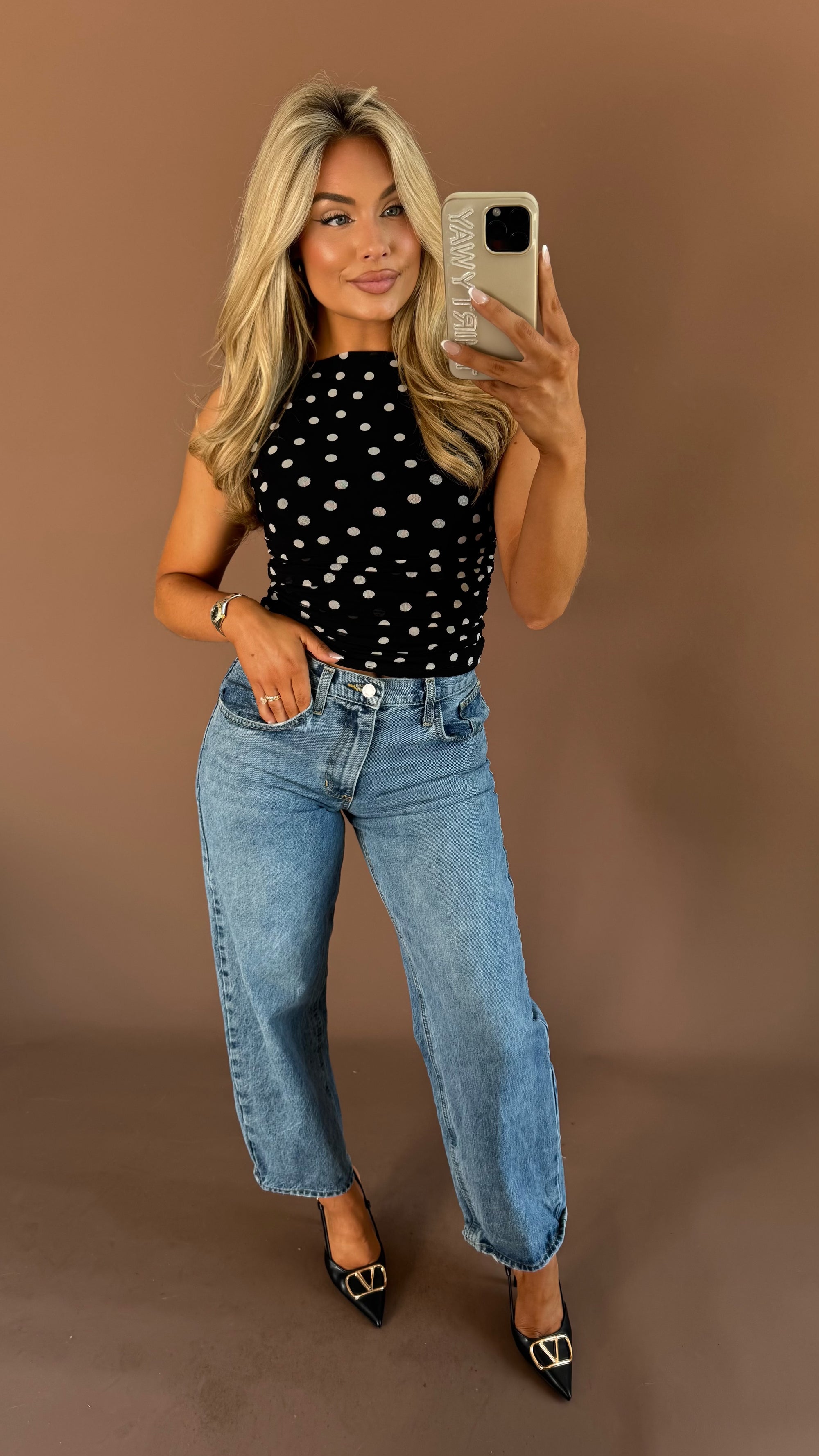 SOHO POLKA DOT TOP BLACK