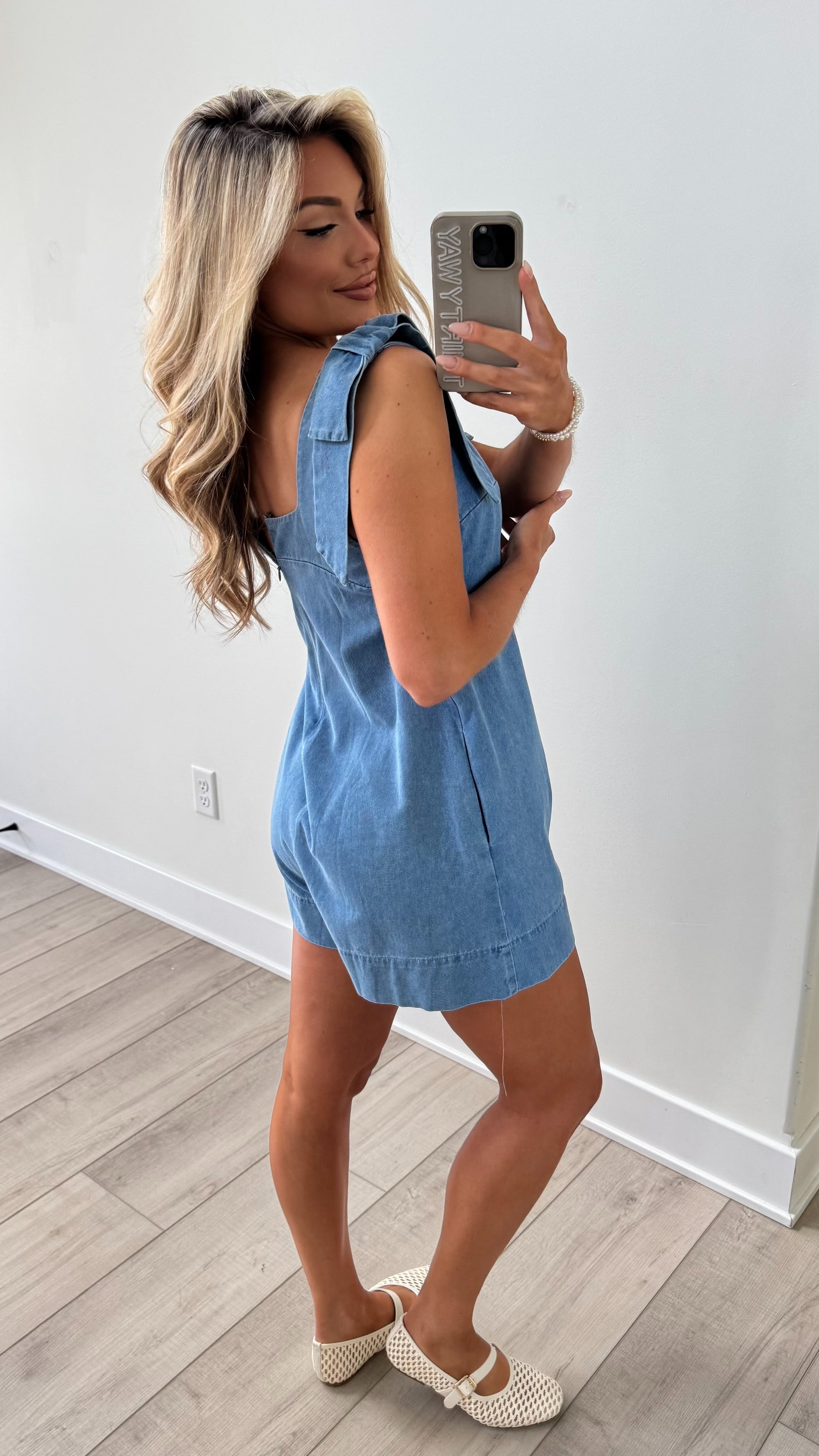 CLASSIC DENIM BOW ROMPER