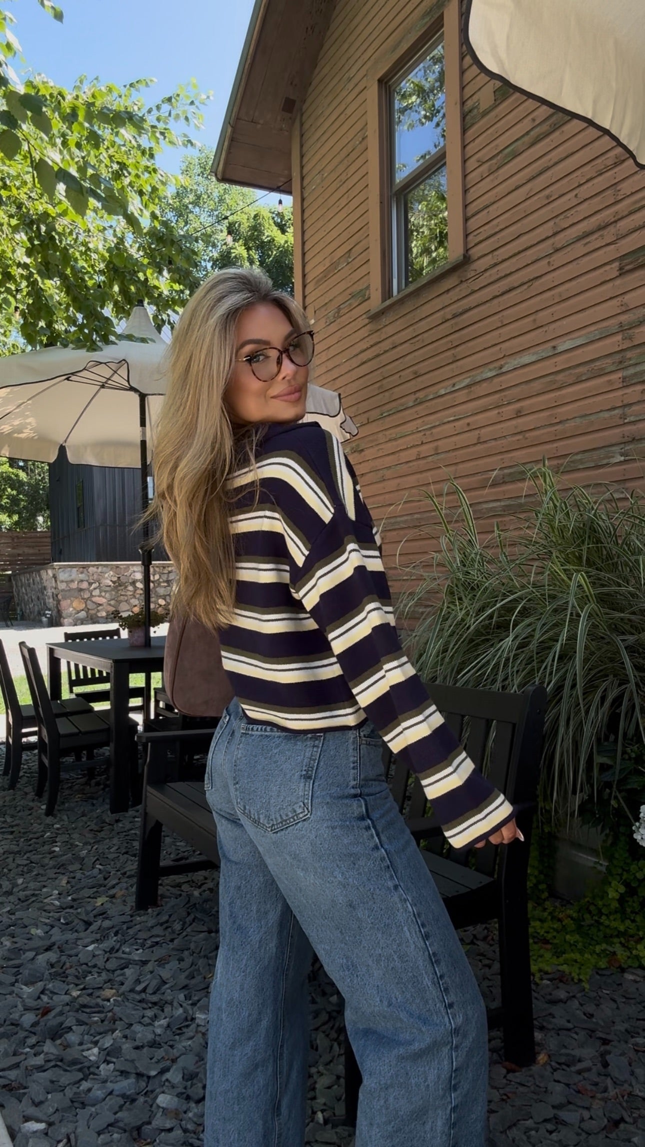 CEDAR MULTI STRIPED CARDIGAN NAVY