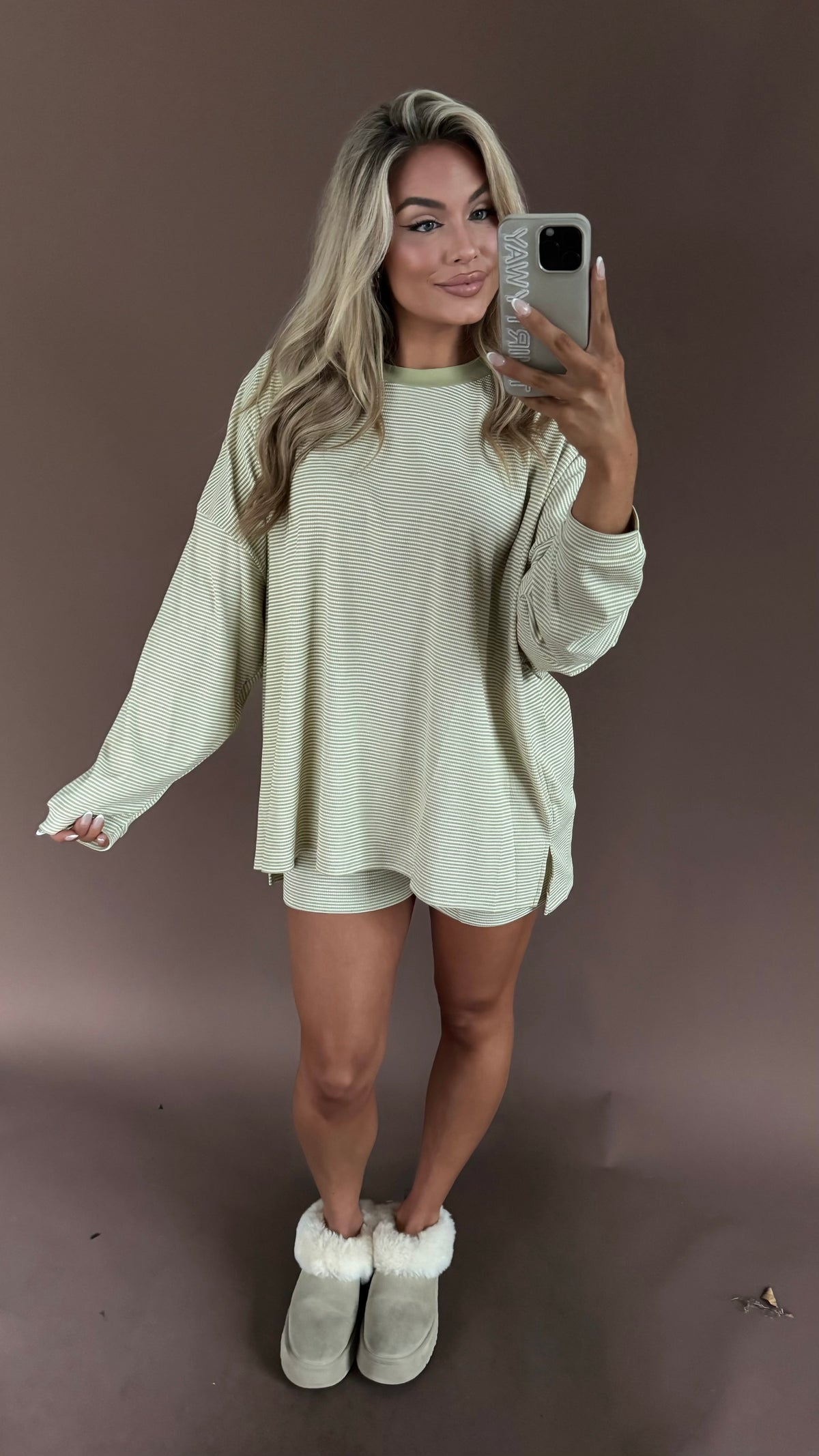 LAKESIDE OVERSIZED STRIPED TOP MATCHA