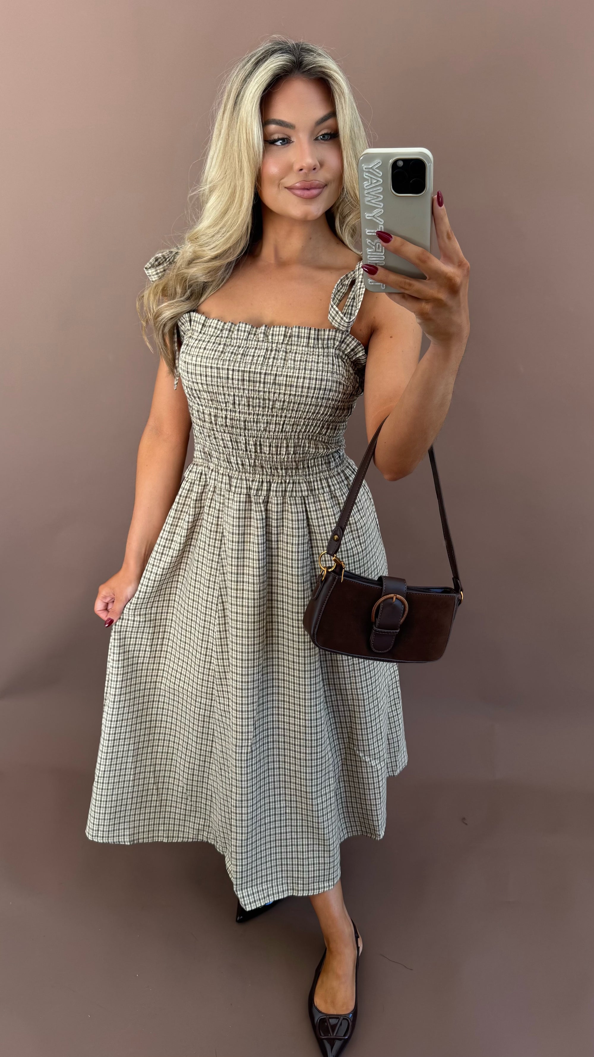HICKORY PLAID MAXI DRESS BEIGE