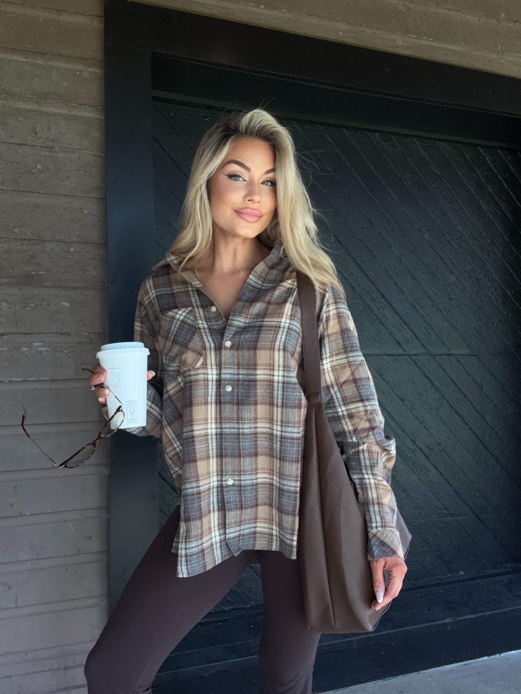 CABELLA OVERSIZED PLAID FLANNEL OAT
