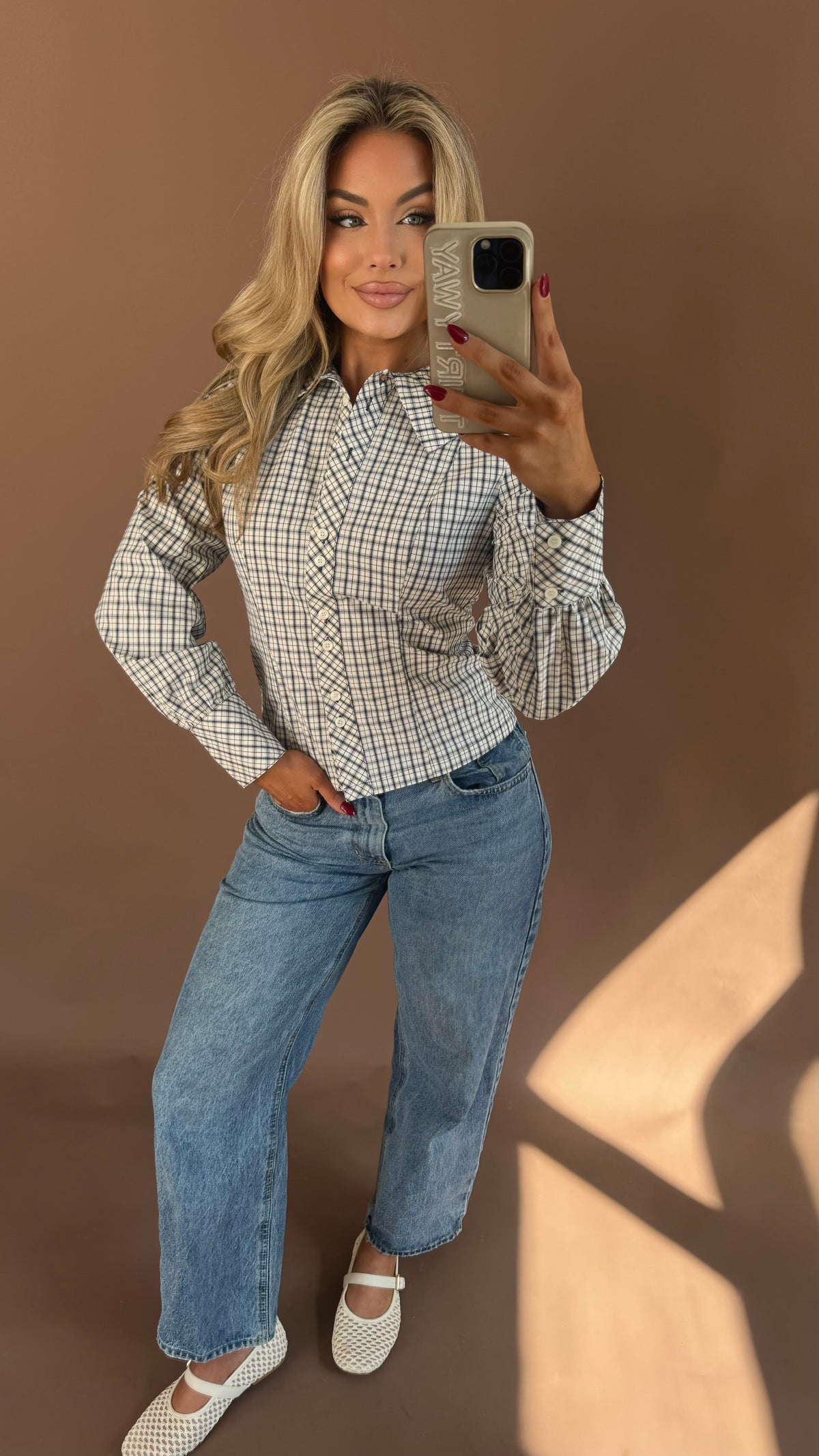 COLLINS COLLARED PLAID TOP