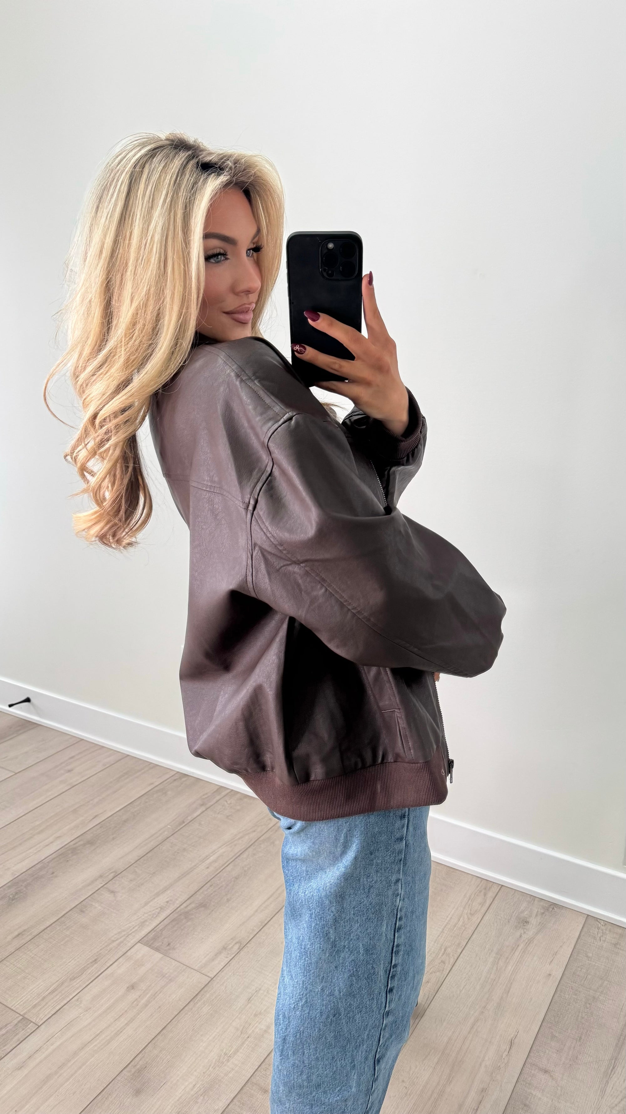 COCOA FAUX LEATHER OVERSIZED JACKET