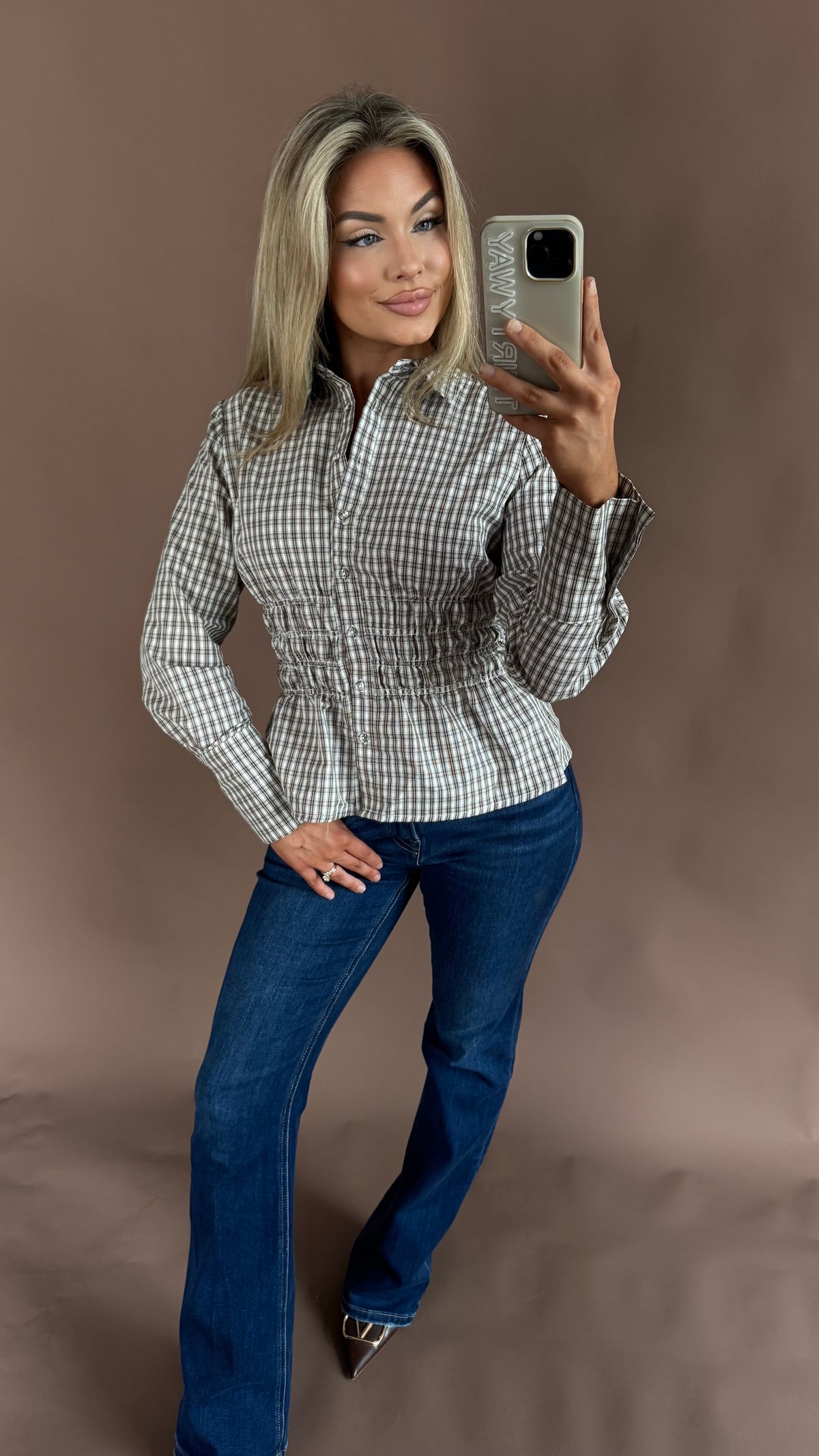 MARLOW PLAID SMOCKED TOP