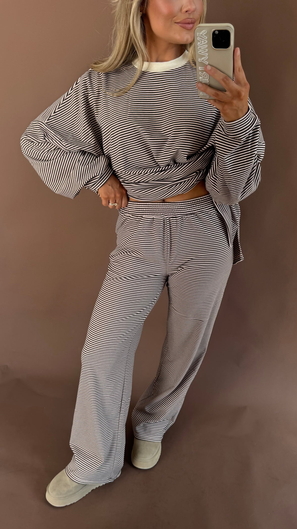 CABIN FEVER FLEECE LOUNGE PANT THIN BROWN STRIPE