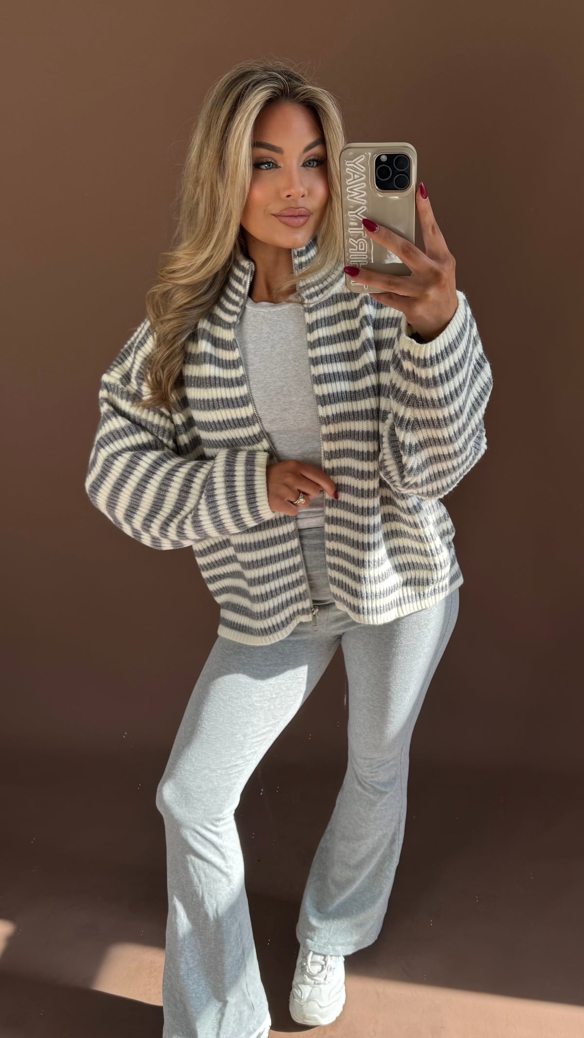 TATUM STRIPED ZIP UP GREY