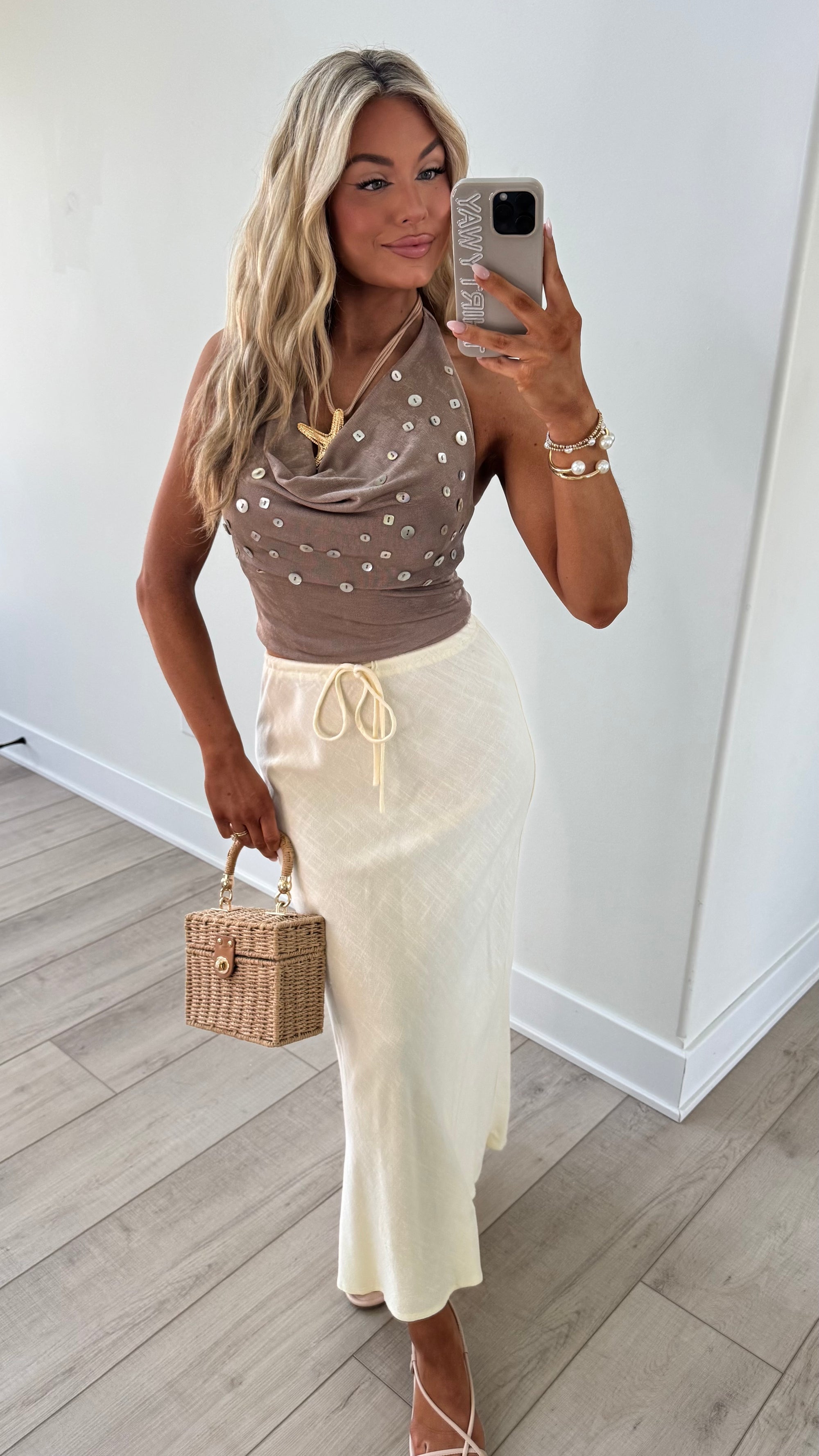CABO SHELL EMBROIDERED HALTER TOP