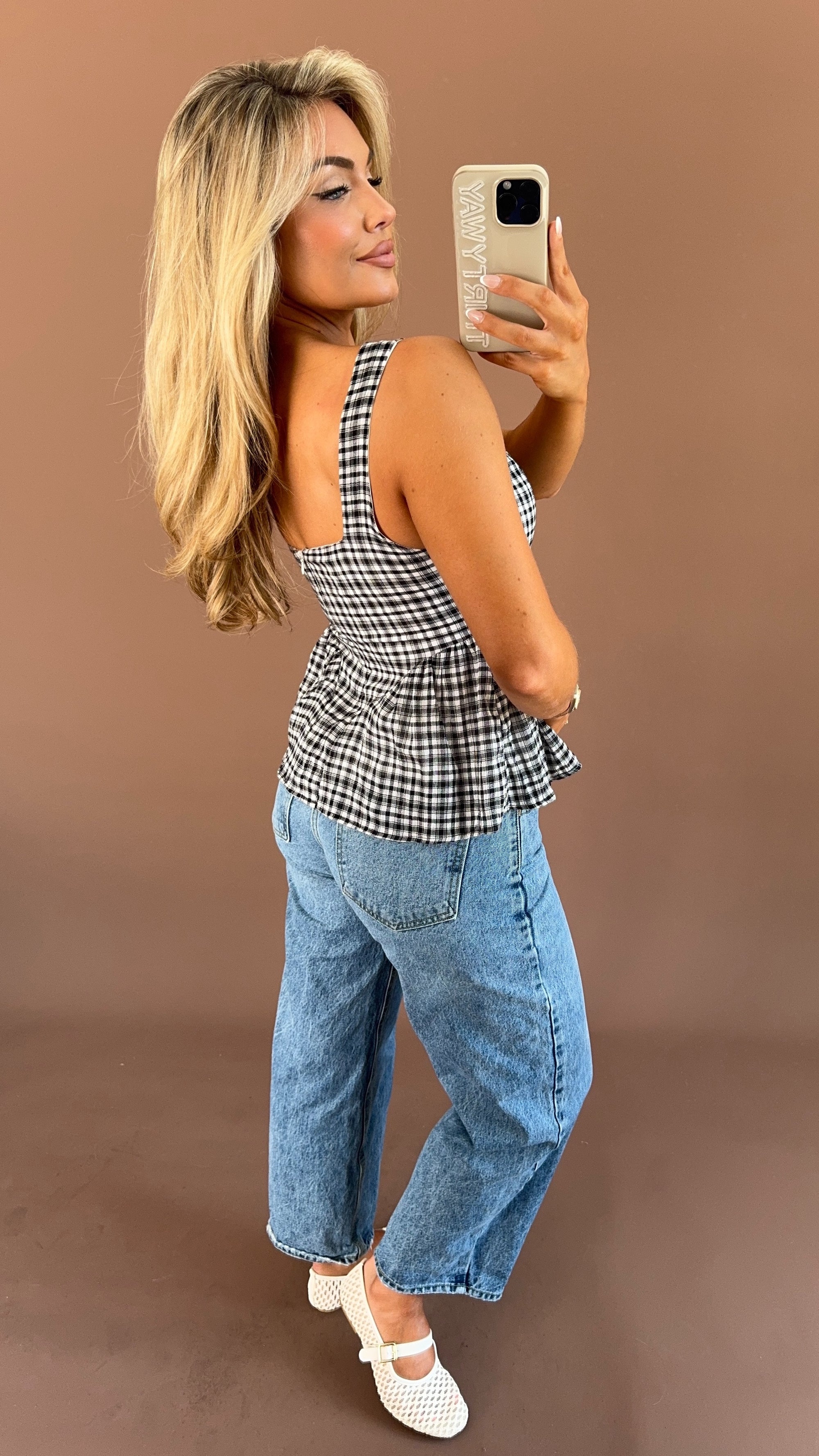 PENELOPE GINGHAM PEPLUM TANK