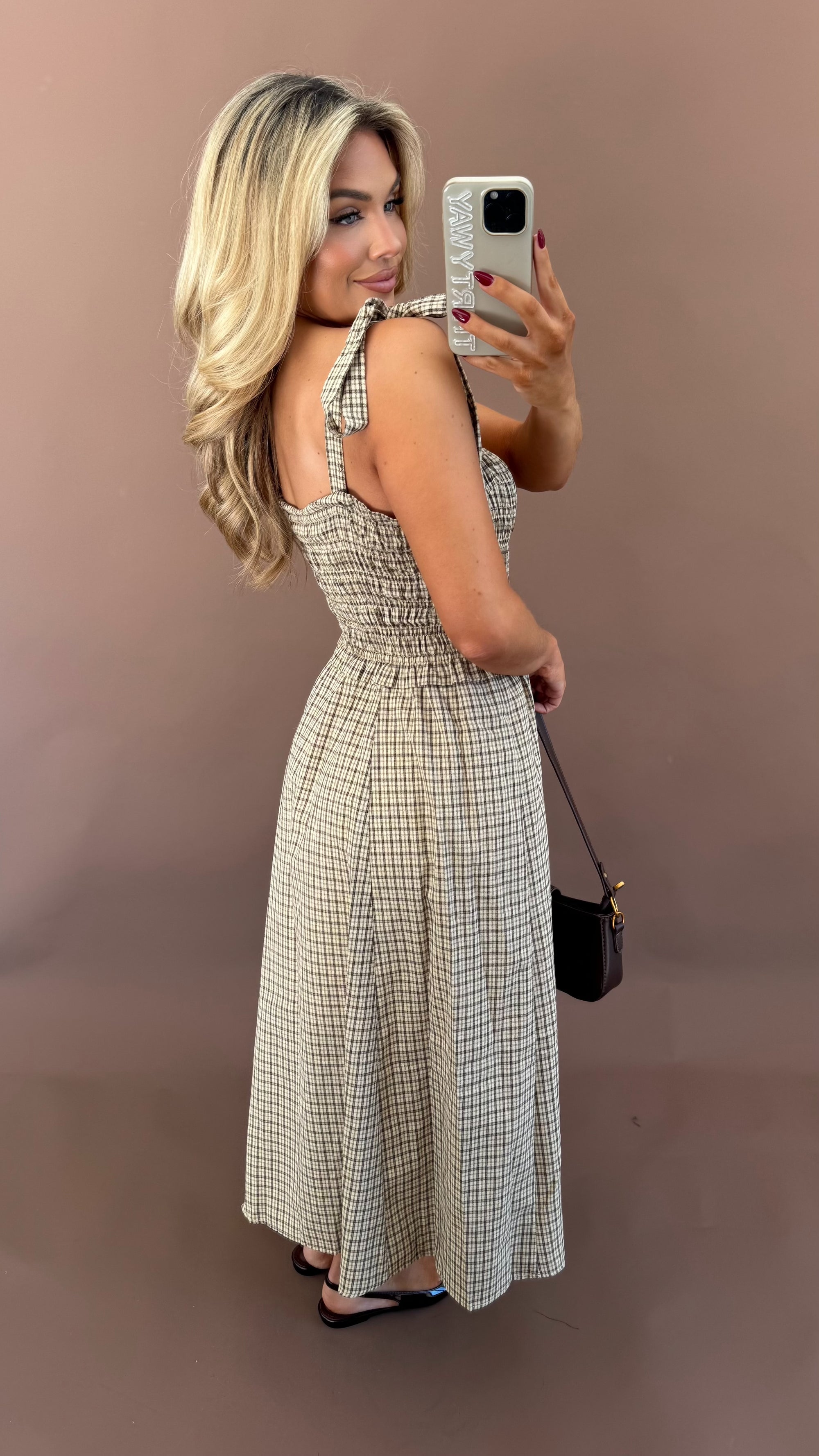 HICKORY PLAID MAXI DRESS BEIGE