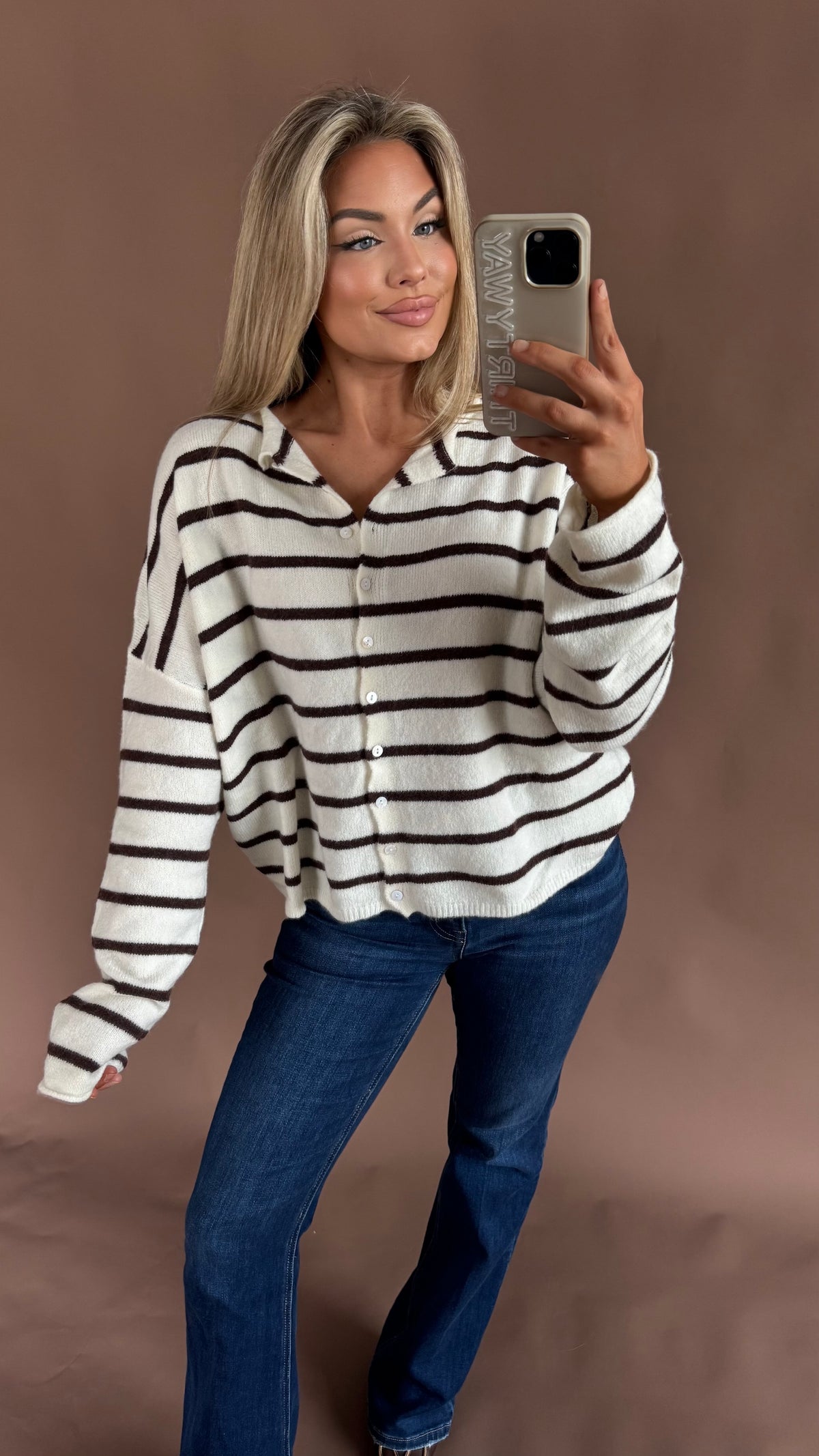 EAST COAST CARDIGAN CREAM/BROWN STRIPE