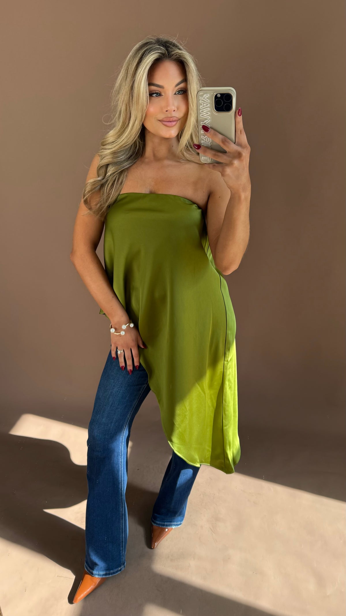 CANDICE STRAPLESS TOP CHARTREUSE