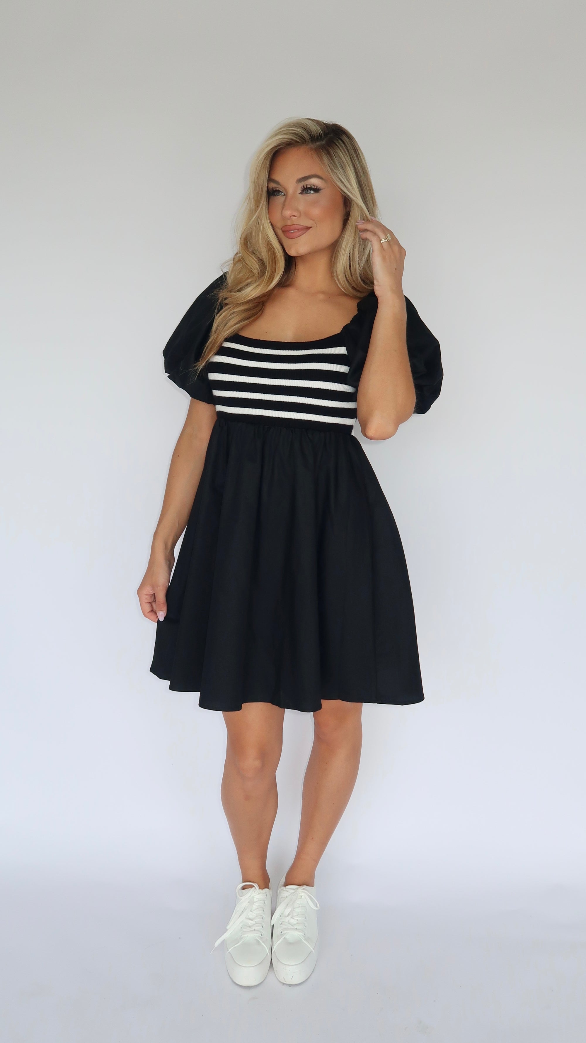 NOVA BLACK STRIPED MINI DRESS