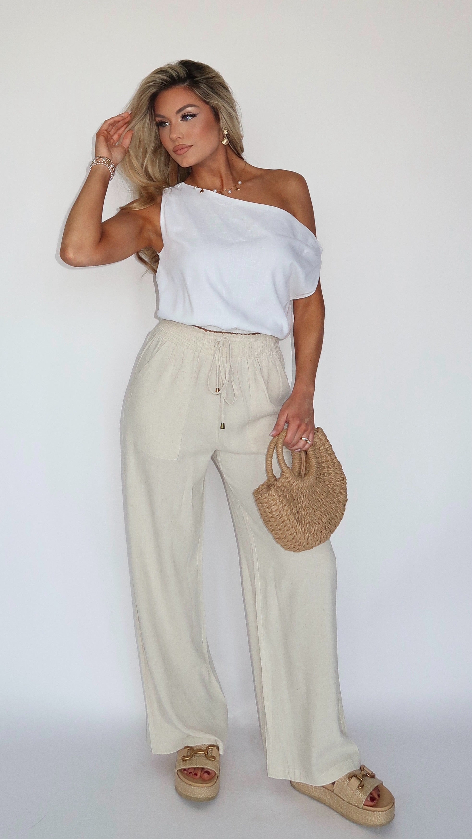 BONDI LINEN OFF THE SHOULDER TOP